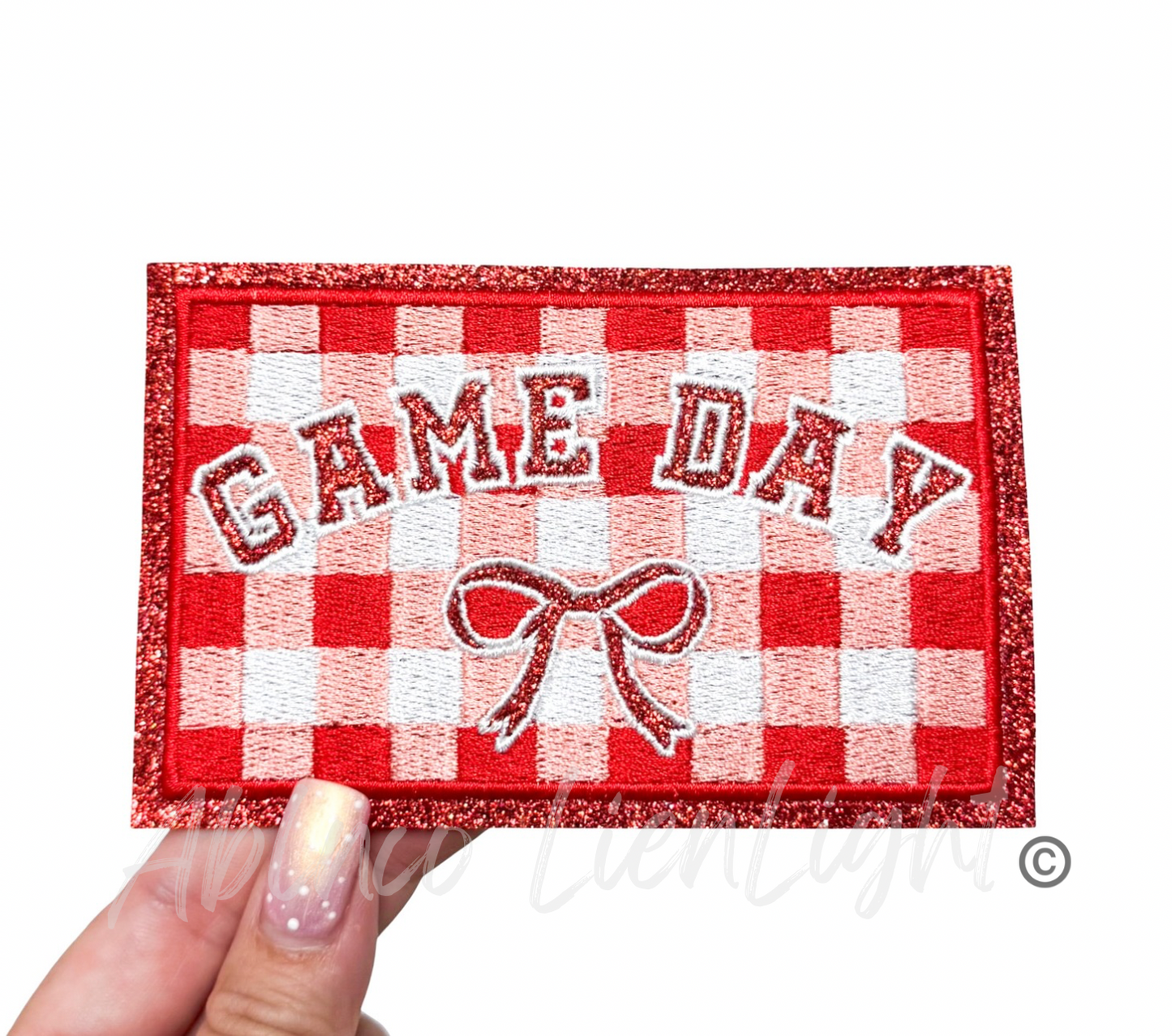 Red Game Day Checkered Plaid Bow Patch