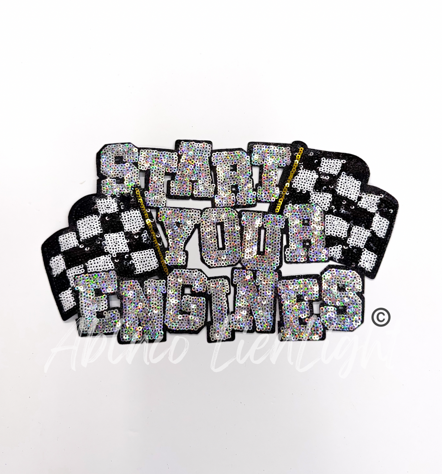 Start Your Engines Race Checkered Flags Sequins Patch - Large