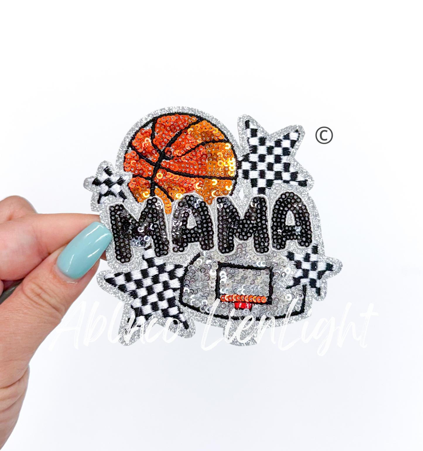 Small Basketball Mama Checkered Star Sequins Patch