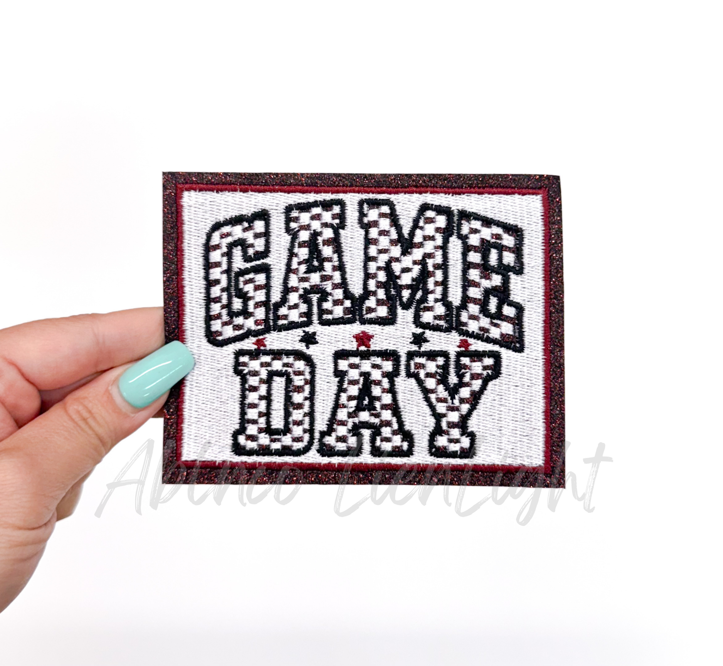 Maroon Checkered Game Day Glitter Embroidery Patch