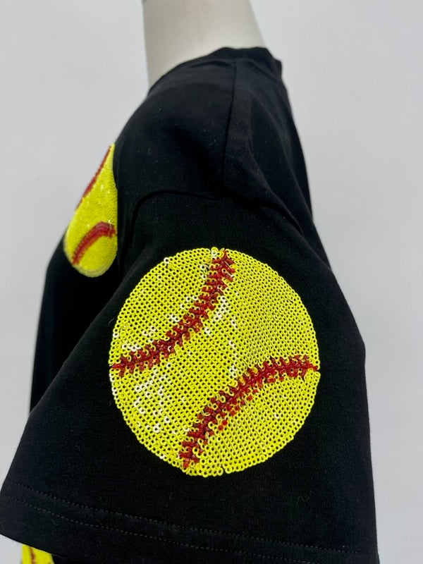 Softball Beadtubes Sequins Black Tshirt