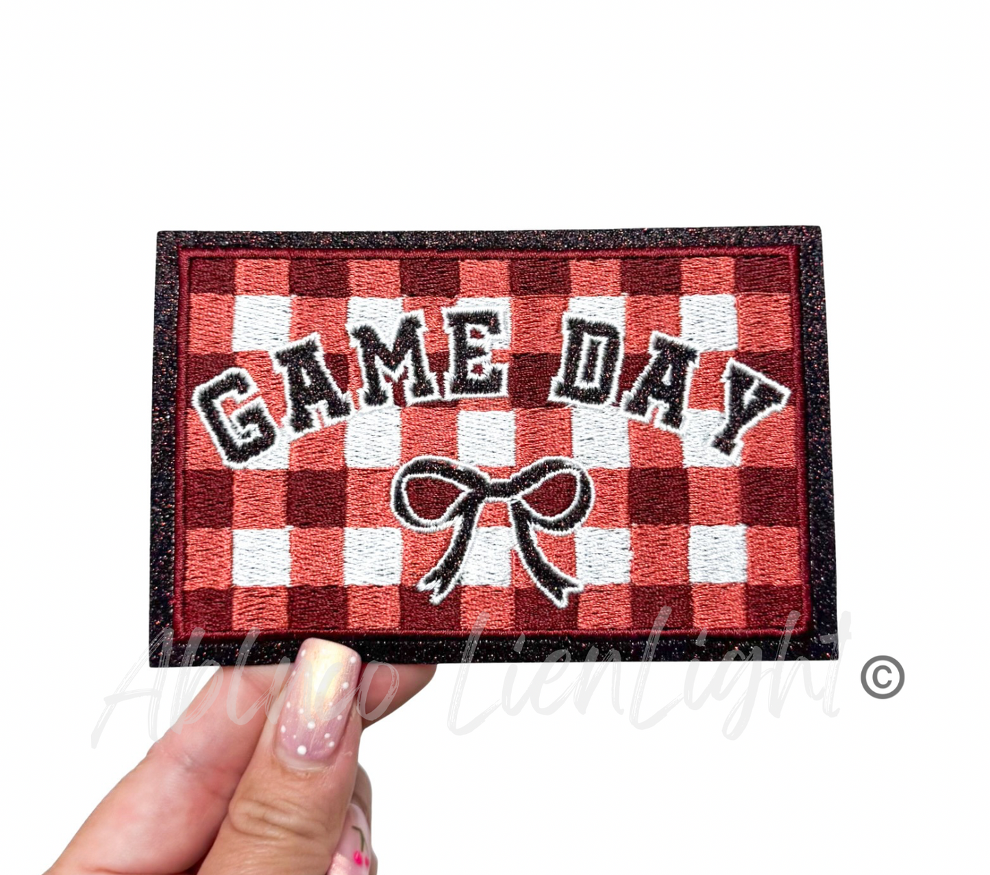 Maroon Game Day Checkered Plaid Bow Patch