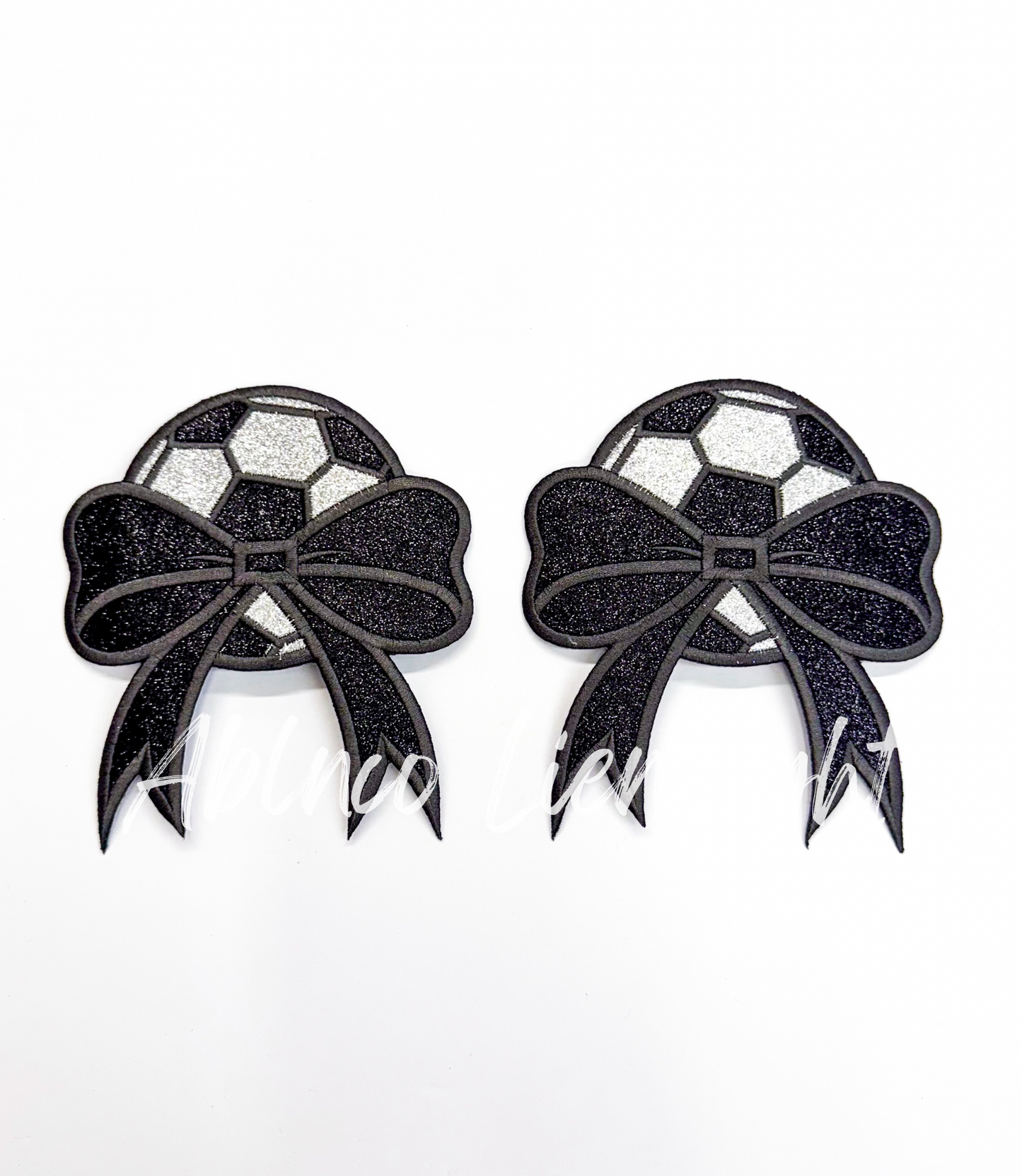 Soccer Glitter Embroidery Side Bows Patch