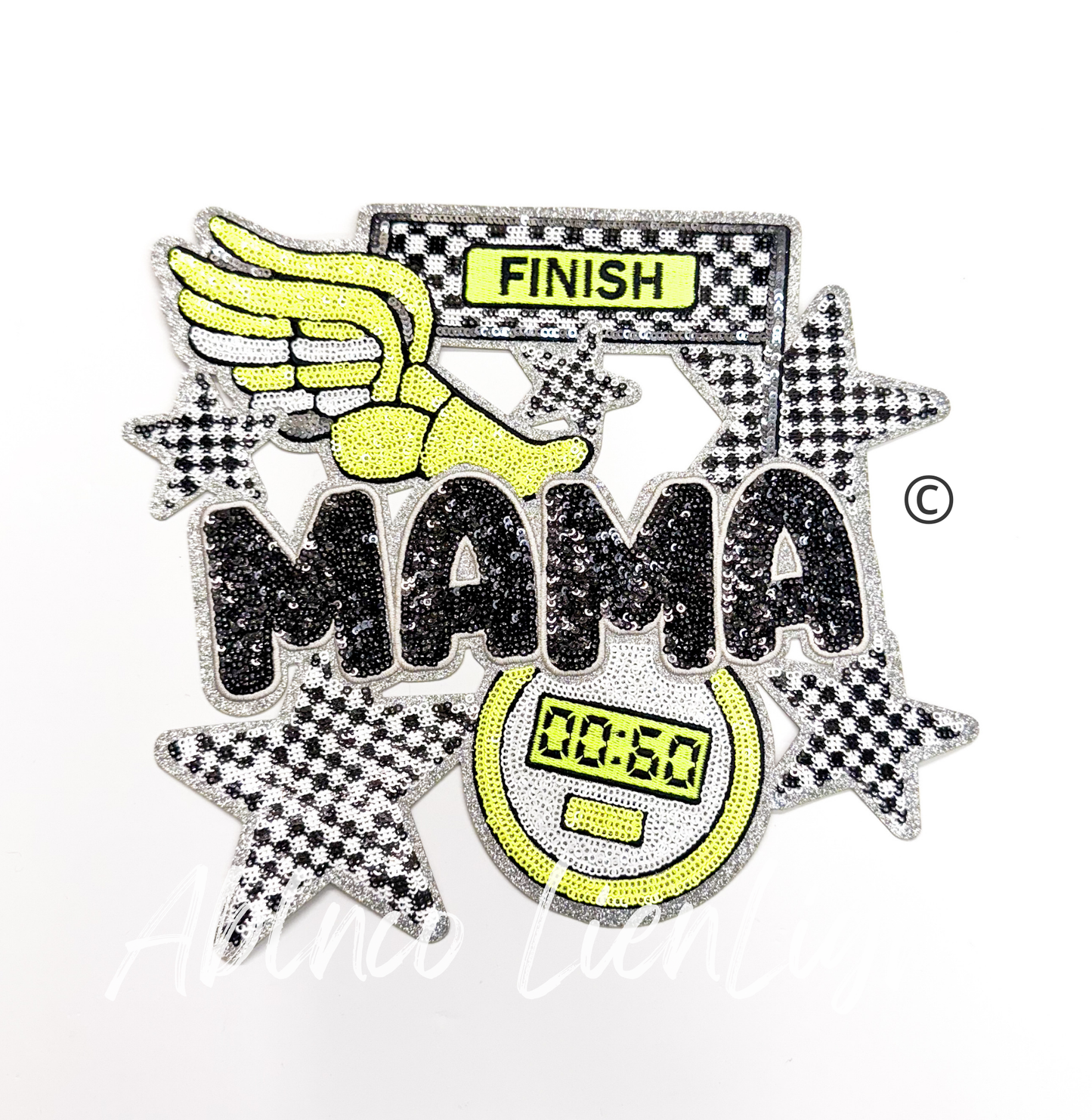 Track Mama Checkered Star Sequins Patch - Large