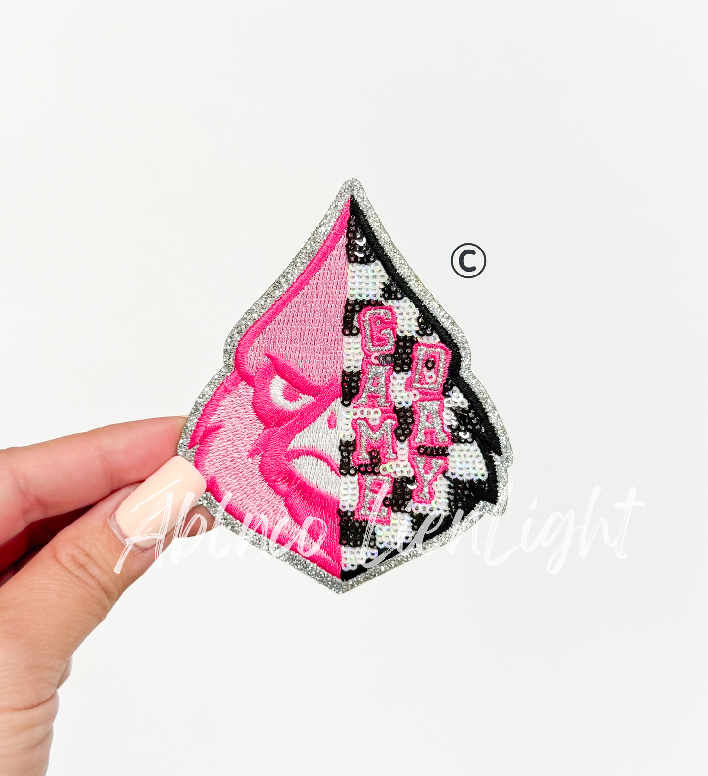 Preppy Pink Checkered Cardinals Mascot Game Day Sequin Patch - Small