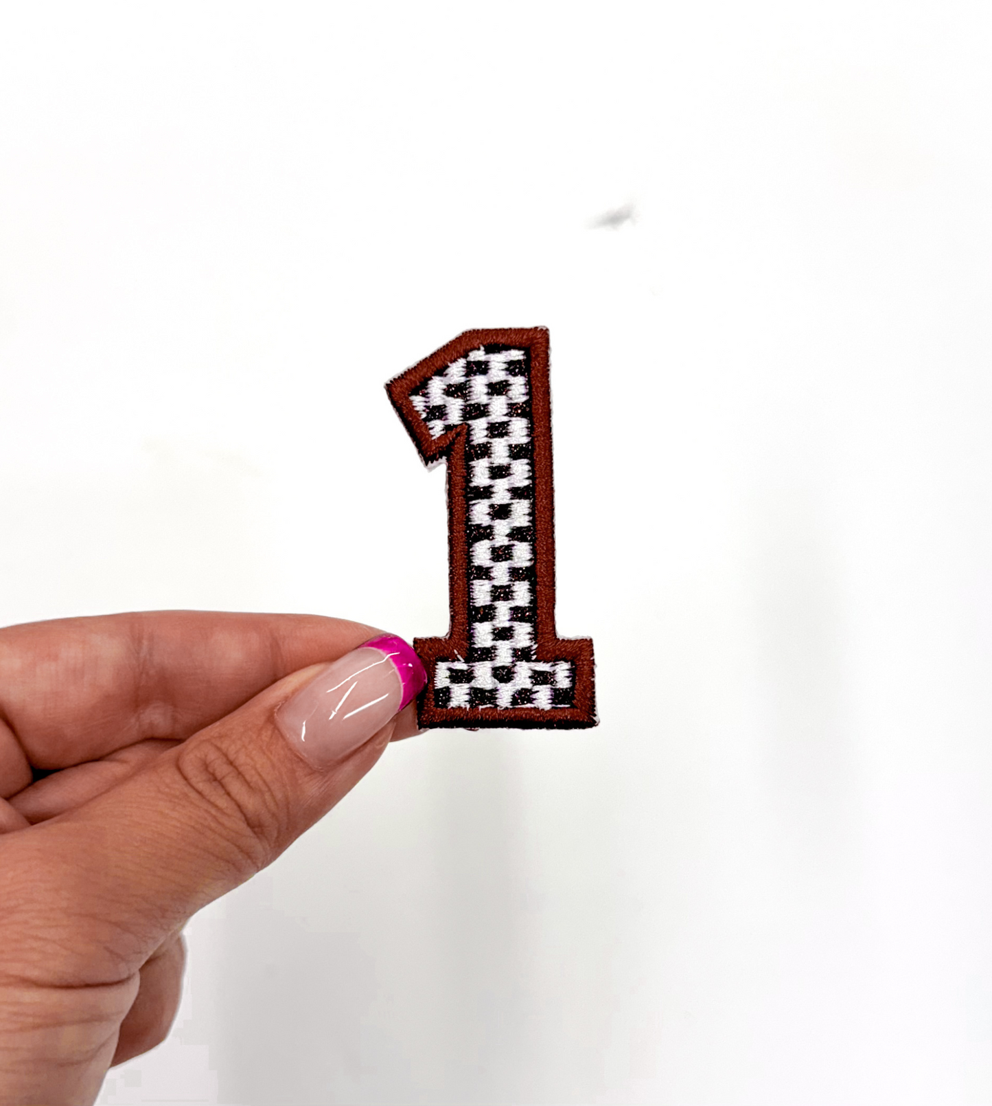 2” Maroon Checkered Numbers Glitter Embroidery Patch