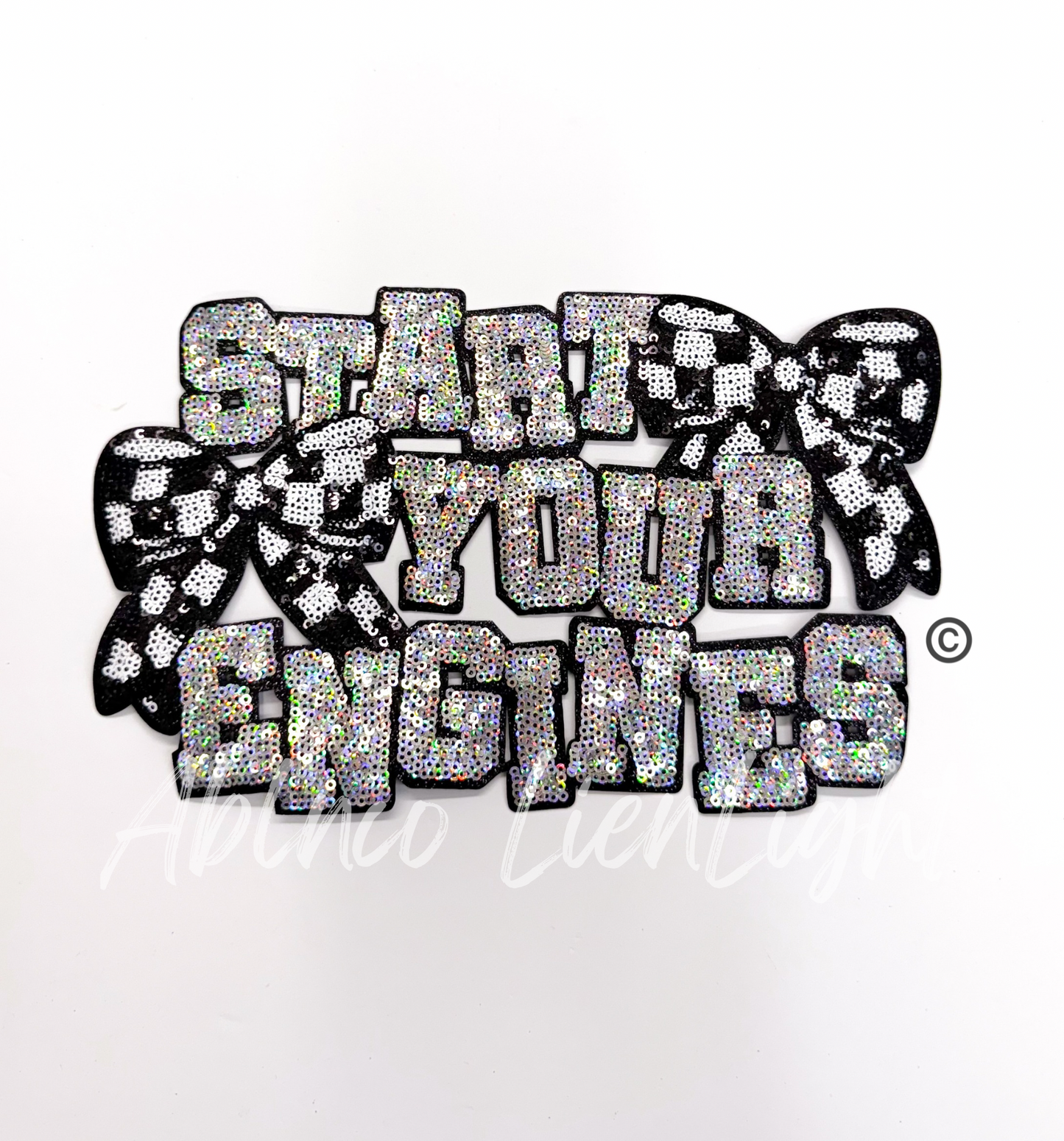 Start Your Engines Race Checkered Bows Sequins Patch - Large
