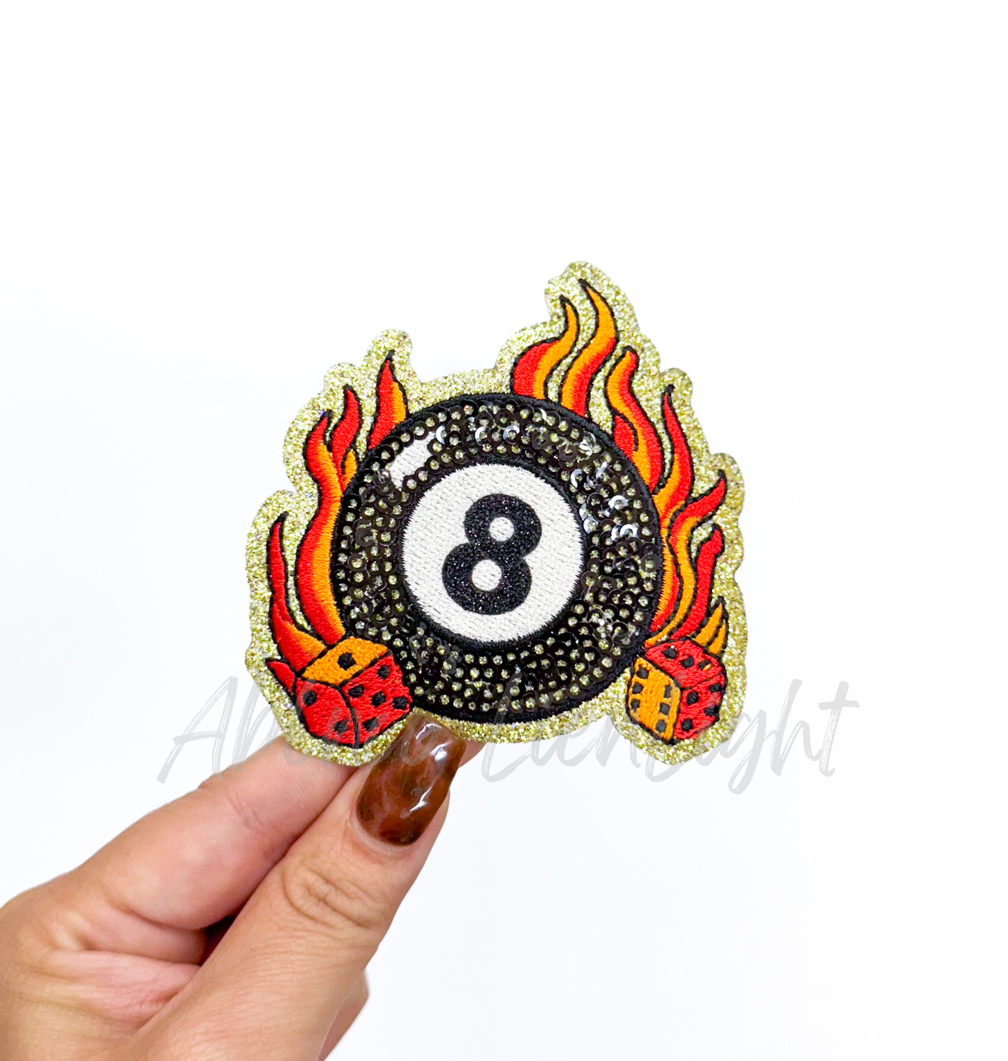 Flaming Dice & 8 Ball Retro Western Sequin Patch