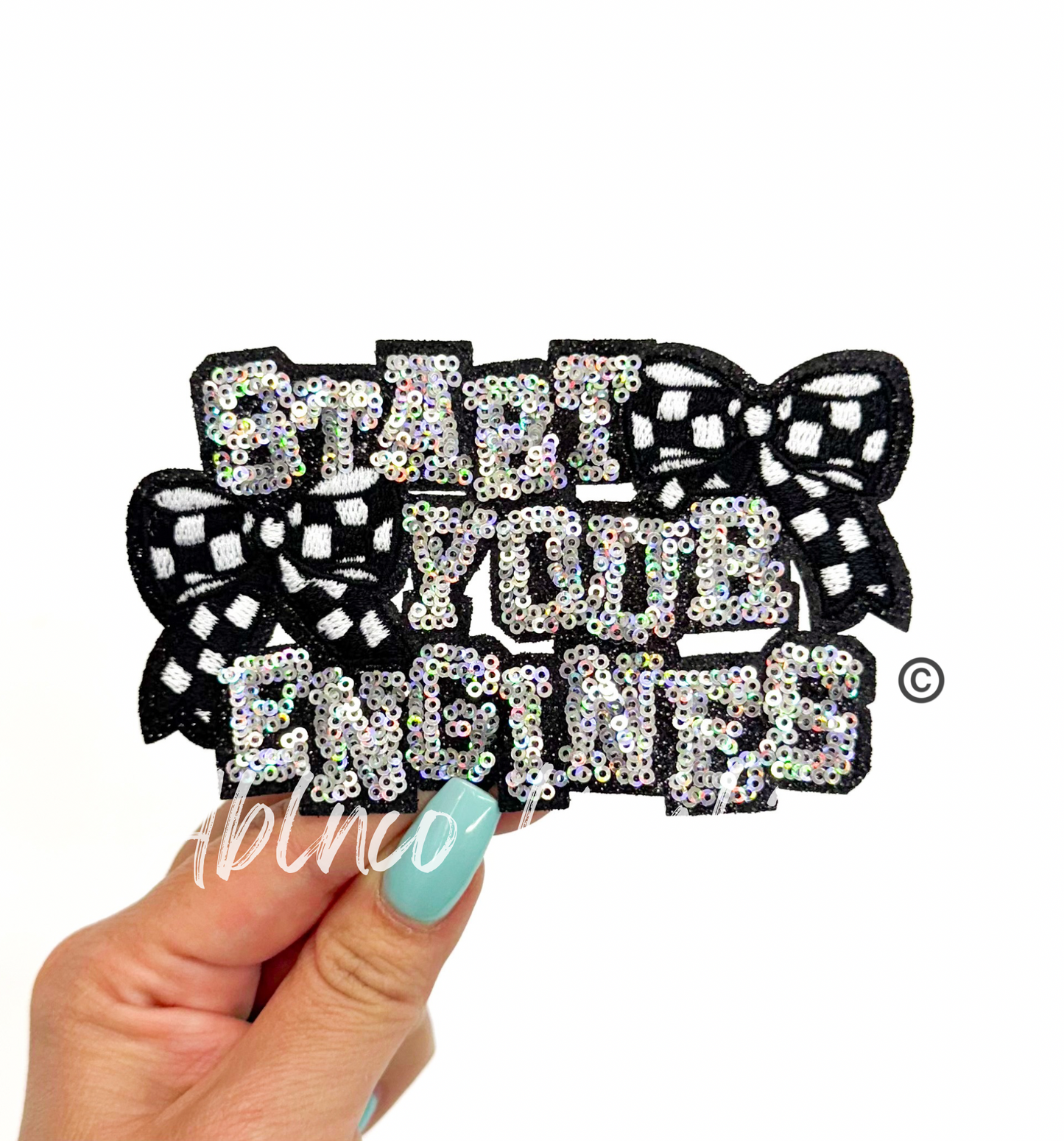 Start Your Engines Race Checkered Bows Sequins Patch - Small