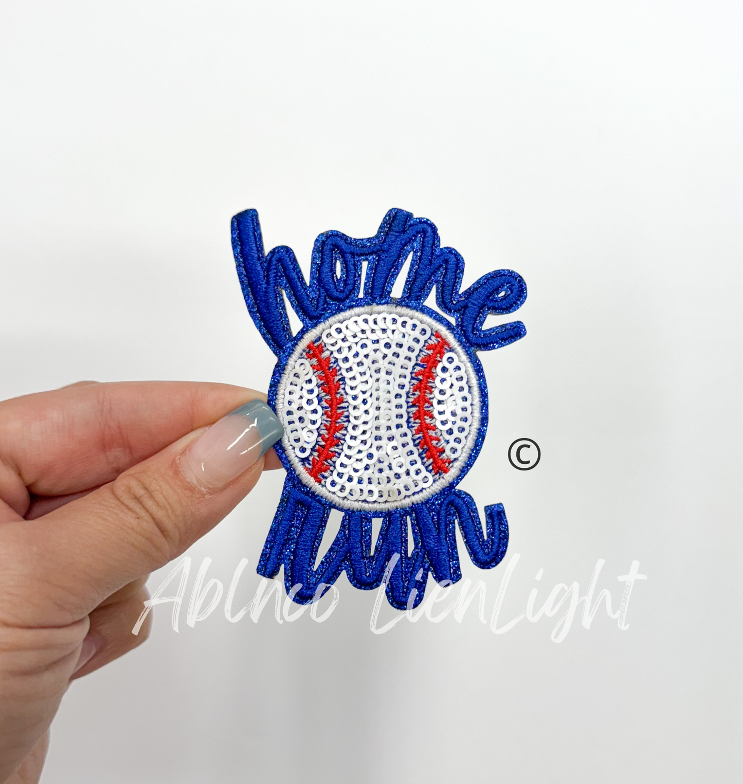 Royal Blue Home Run Baseball Sequins Embroidery Patch ©️