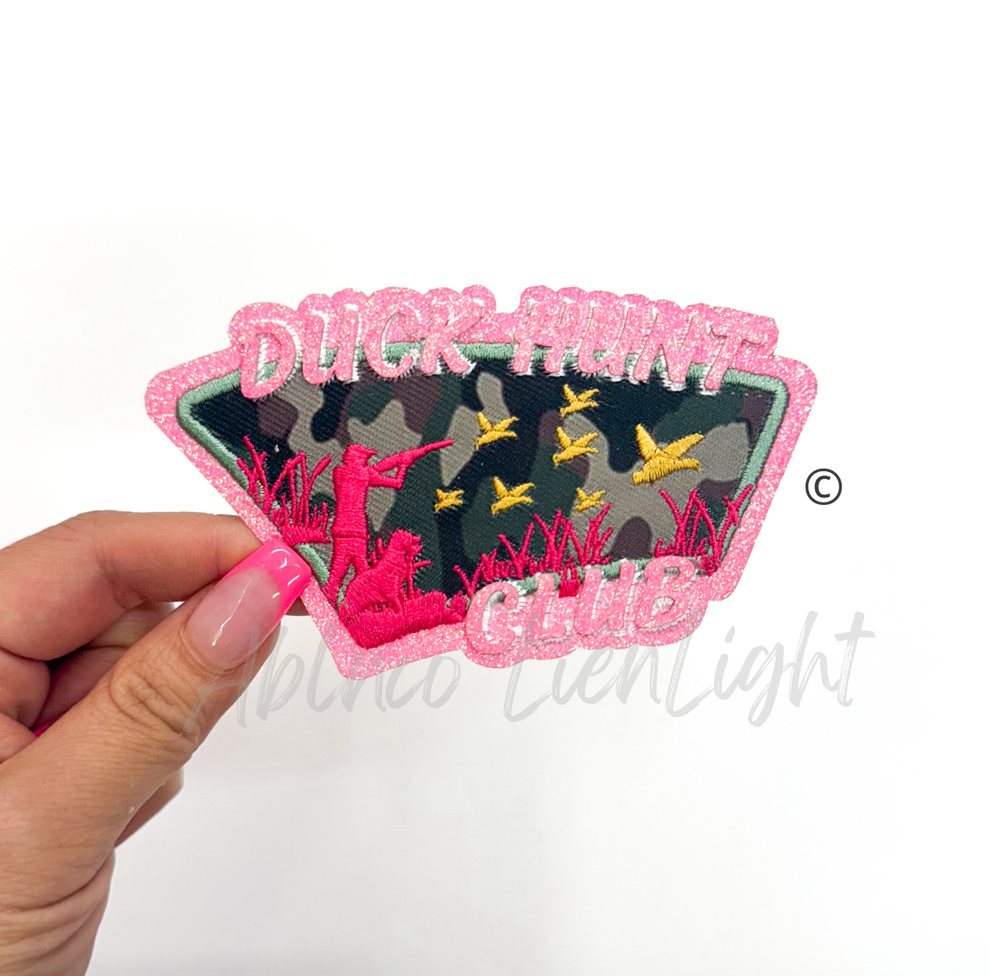 Duck Hunt Club Hunting Pink Glitter Embrodiery Patch©️