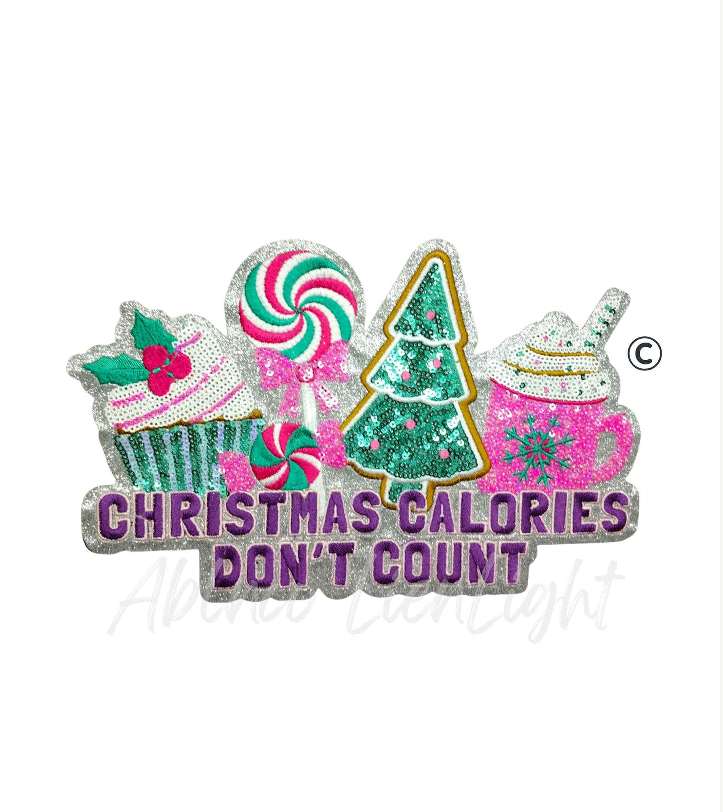 Christmas Calories Don't Count Snacks Sequins Christmas Patch