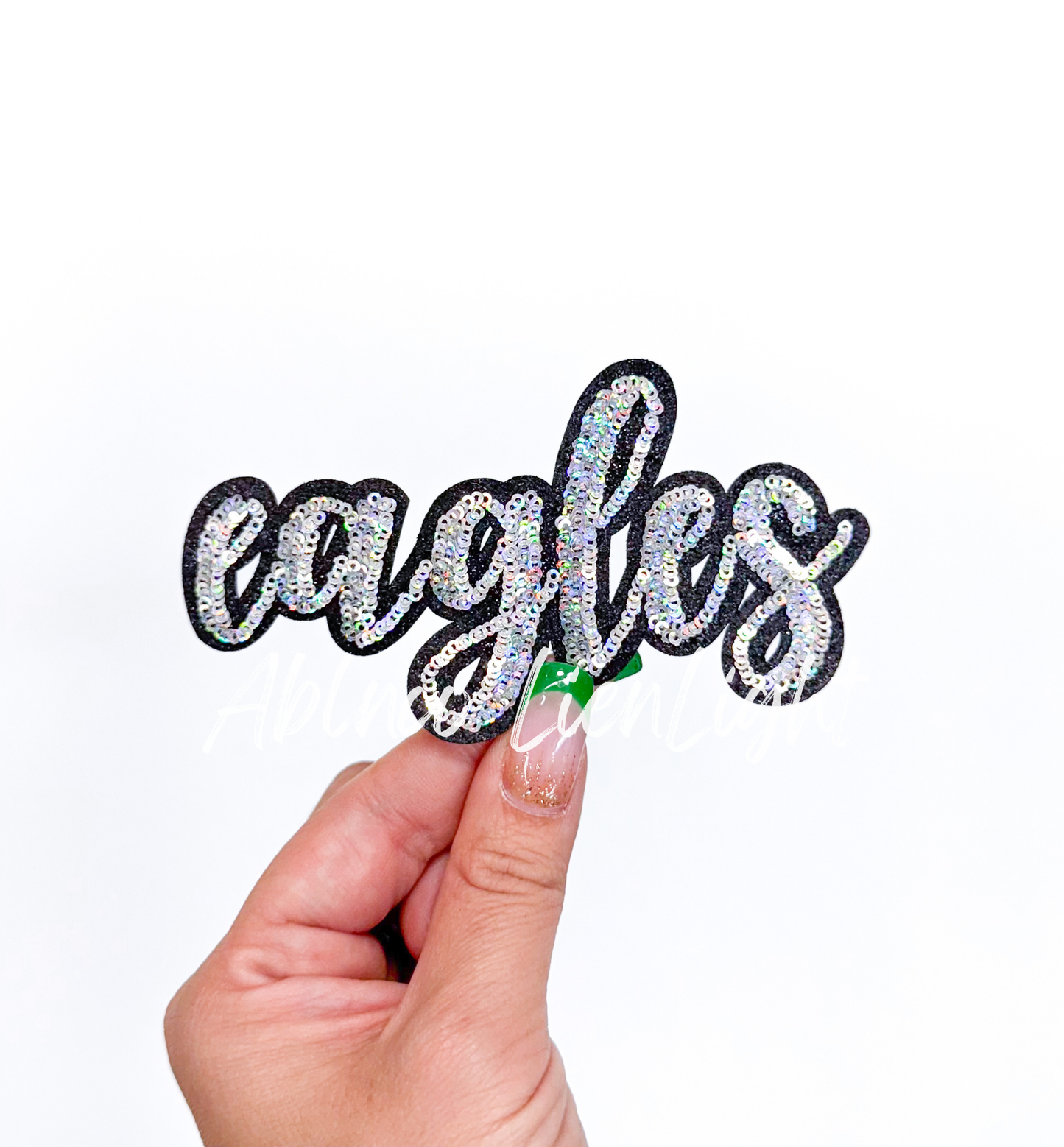 Eagles Mascot Script Letter Sequin Patch - Small