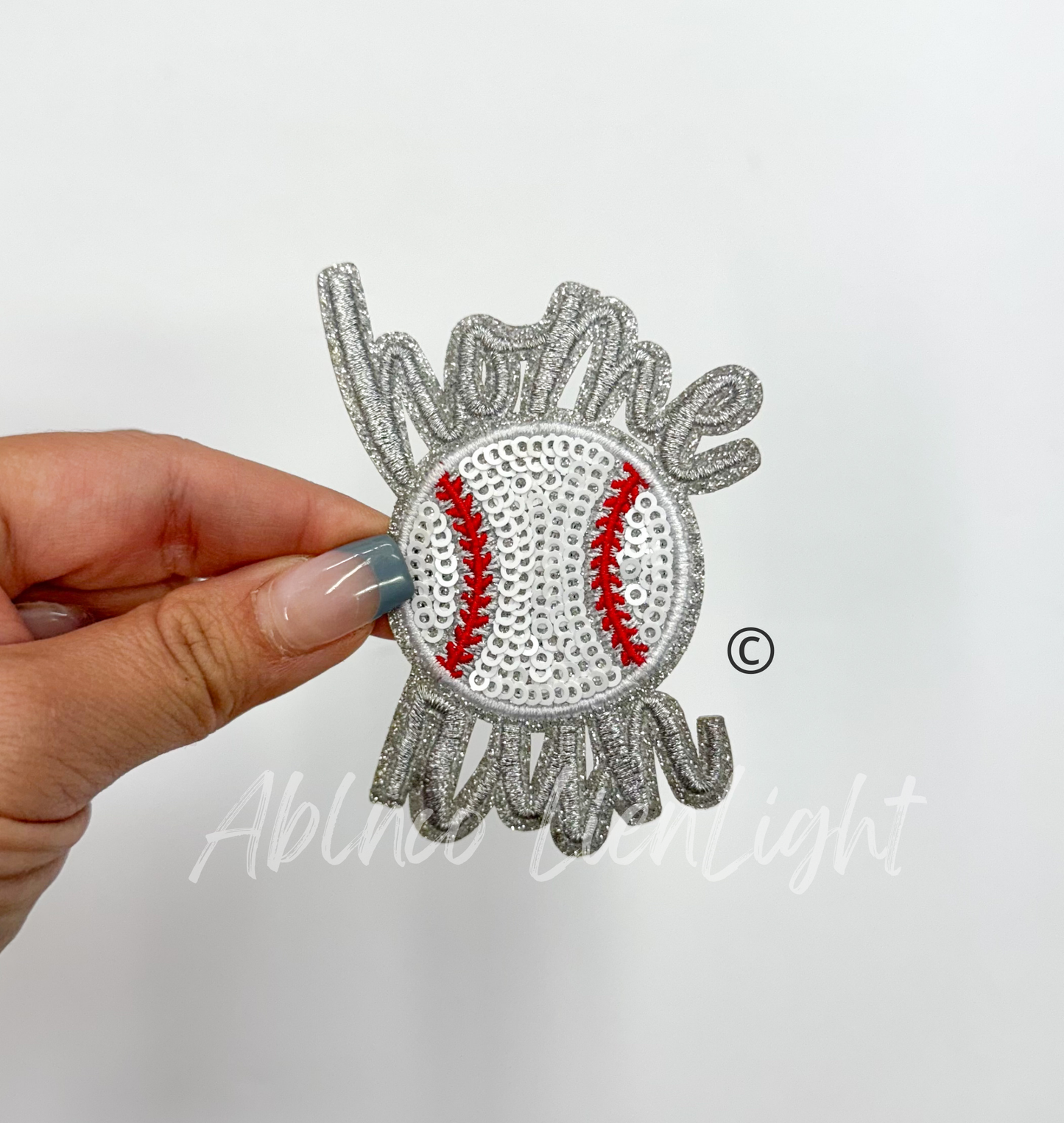 Silver Home Run Baseball Sequins Embroidery Patch ©️