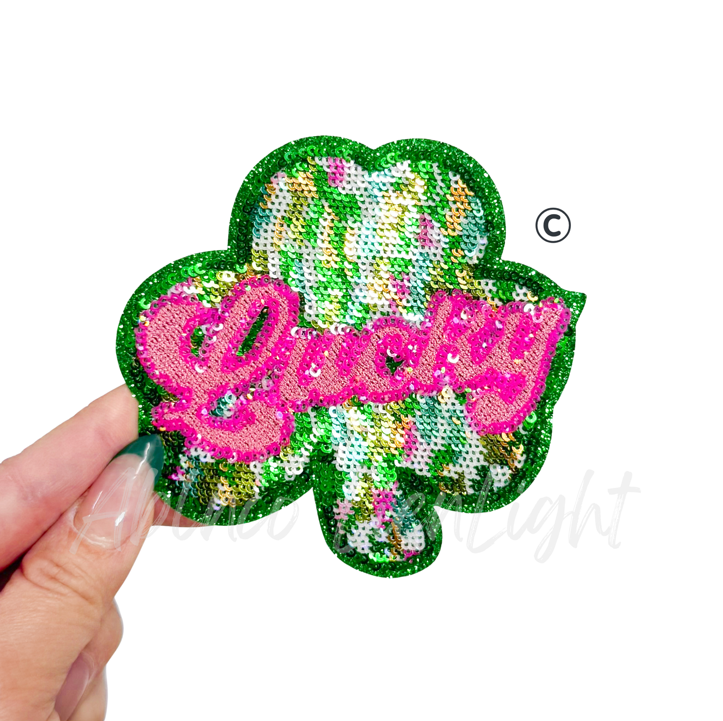 Colorful Pink Lucky Clover St Patricks Day Sequin Patch - Small