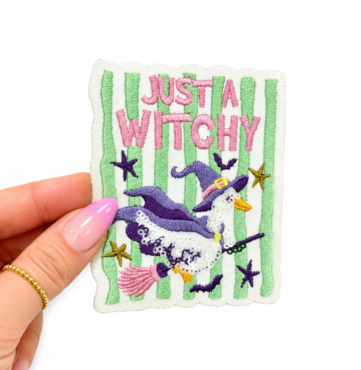 Just A Witchy Goose Halloween Sequin Patch