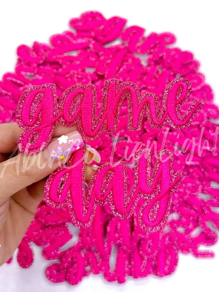 Hot Pink Game Day Glitter STICKER Adhesive Patch©️