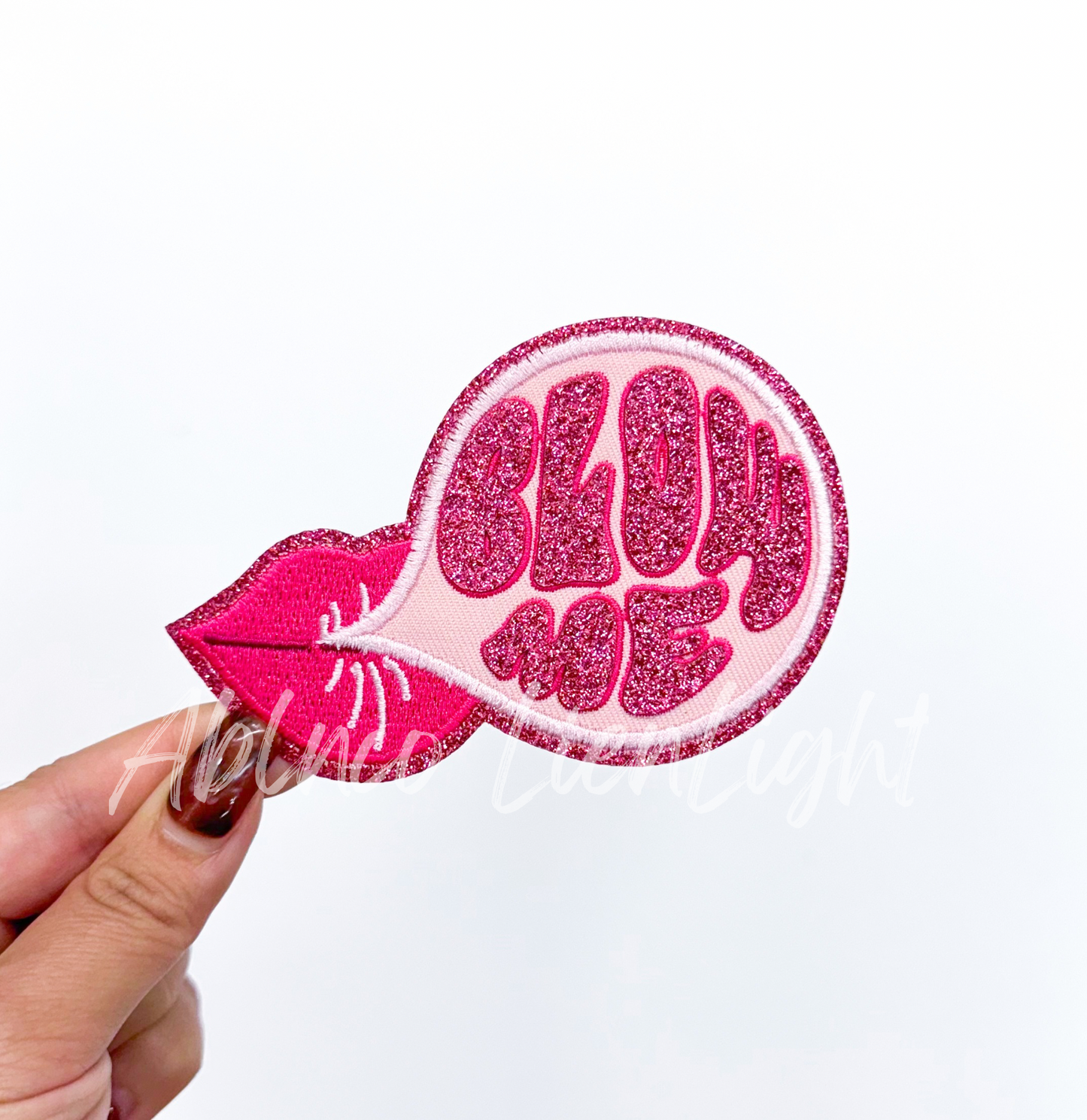 Blow Me lips glitter embroidery patch