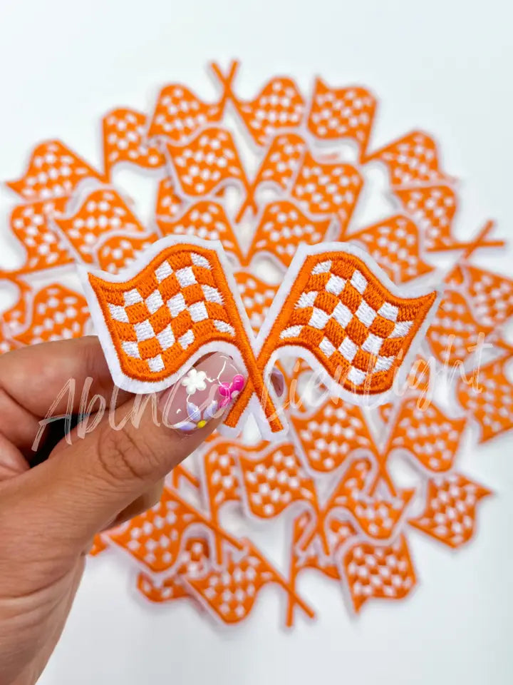 Orange Checkered Flag Embroidery Patch