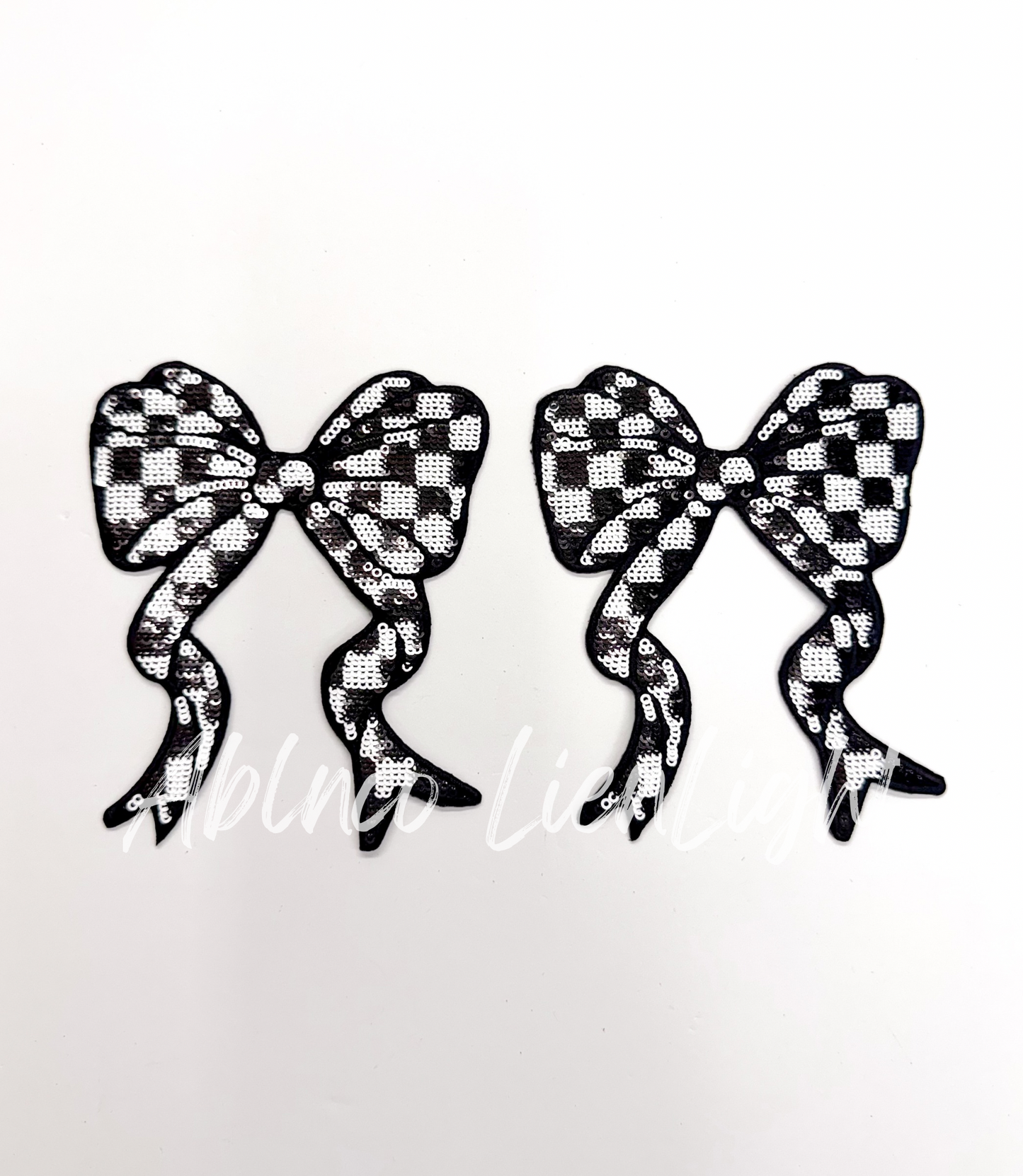 Black Checkered Sequins Side Bows Patch