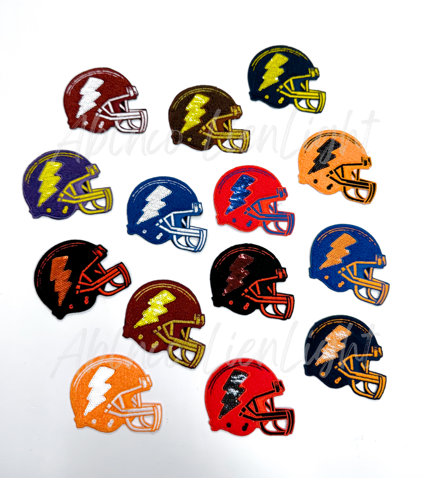Orange & Black Football Helmet Chenille Sequin Embroidery Patch