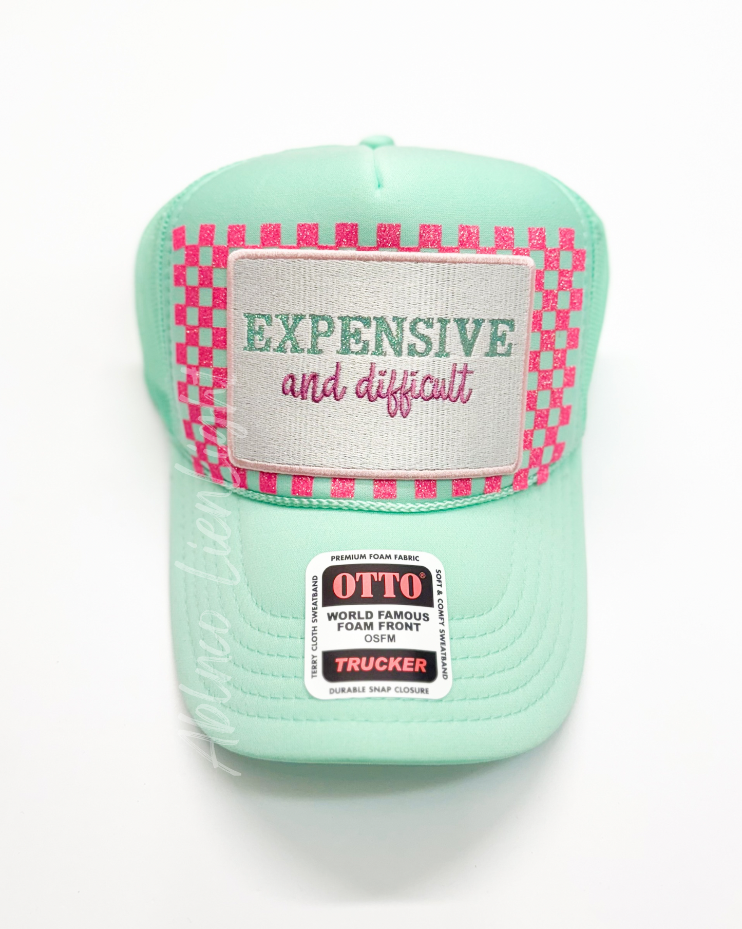 Expensive and Difficult Checkered Glitter Embroidery Patch Otto Trucker Hat