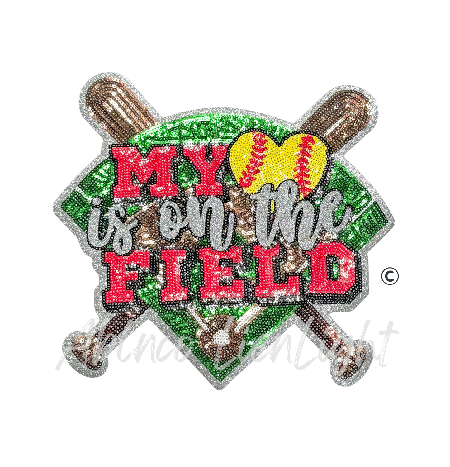 My Softball Heart is on the Field Sequin Patch - Large
