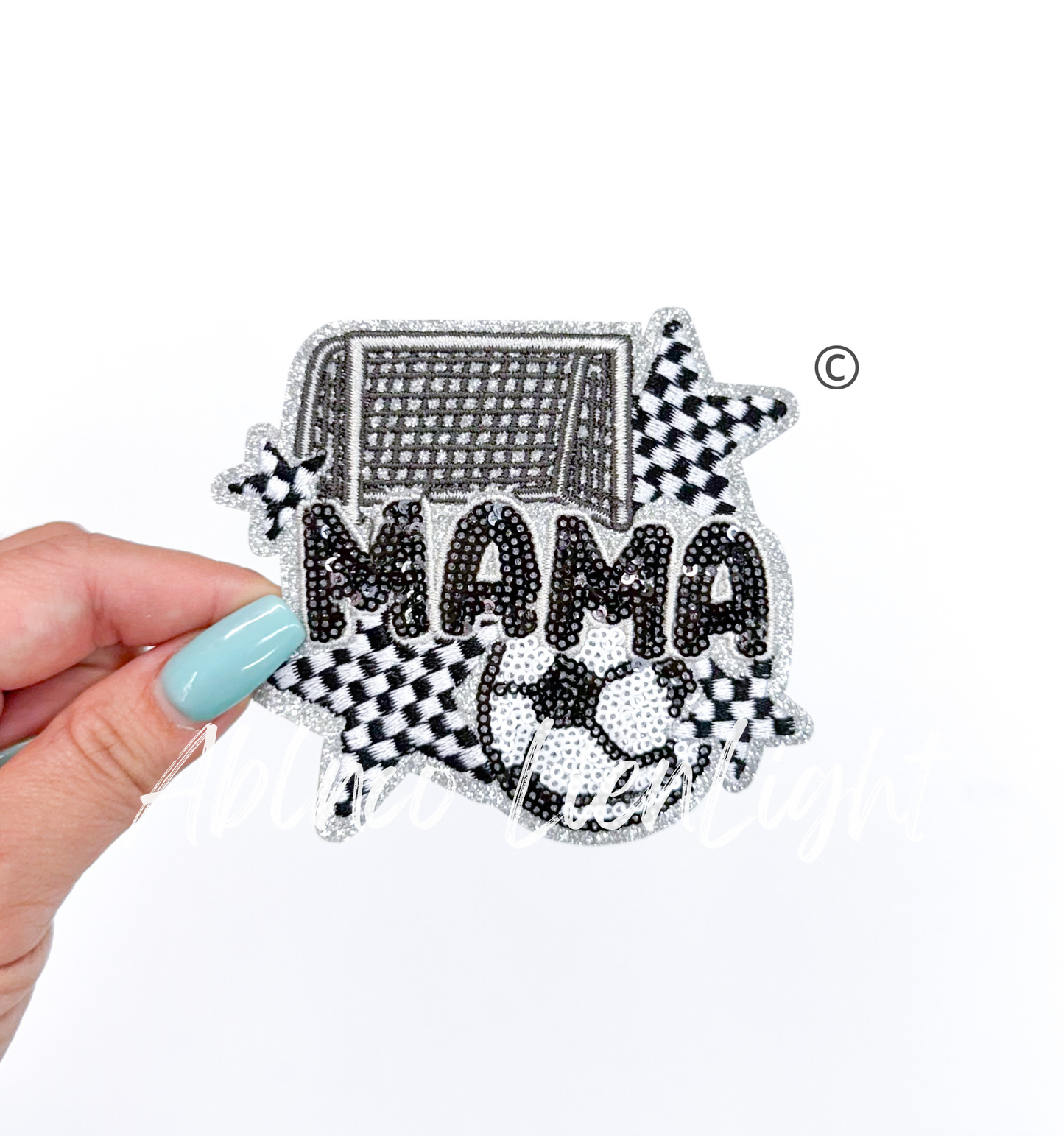 Small Soccer Mama Checkered Star Sequins Patch