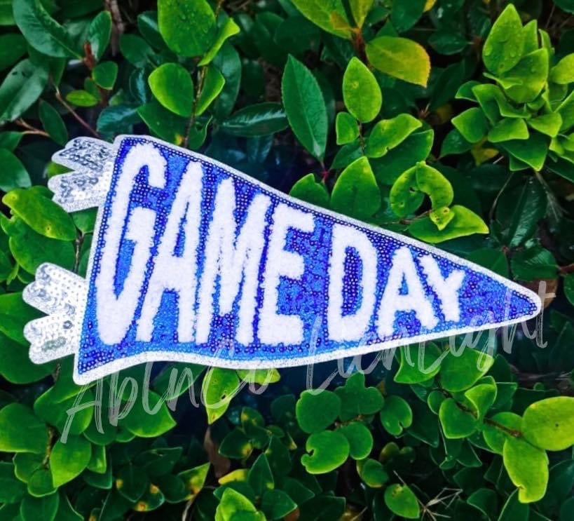 Game Day Silver White Flag Sequin Chenille Patch