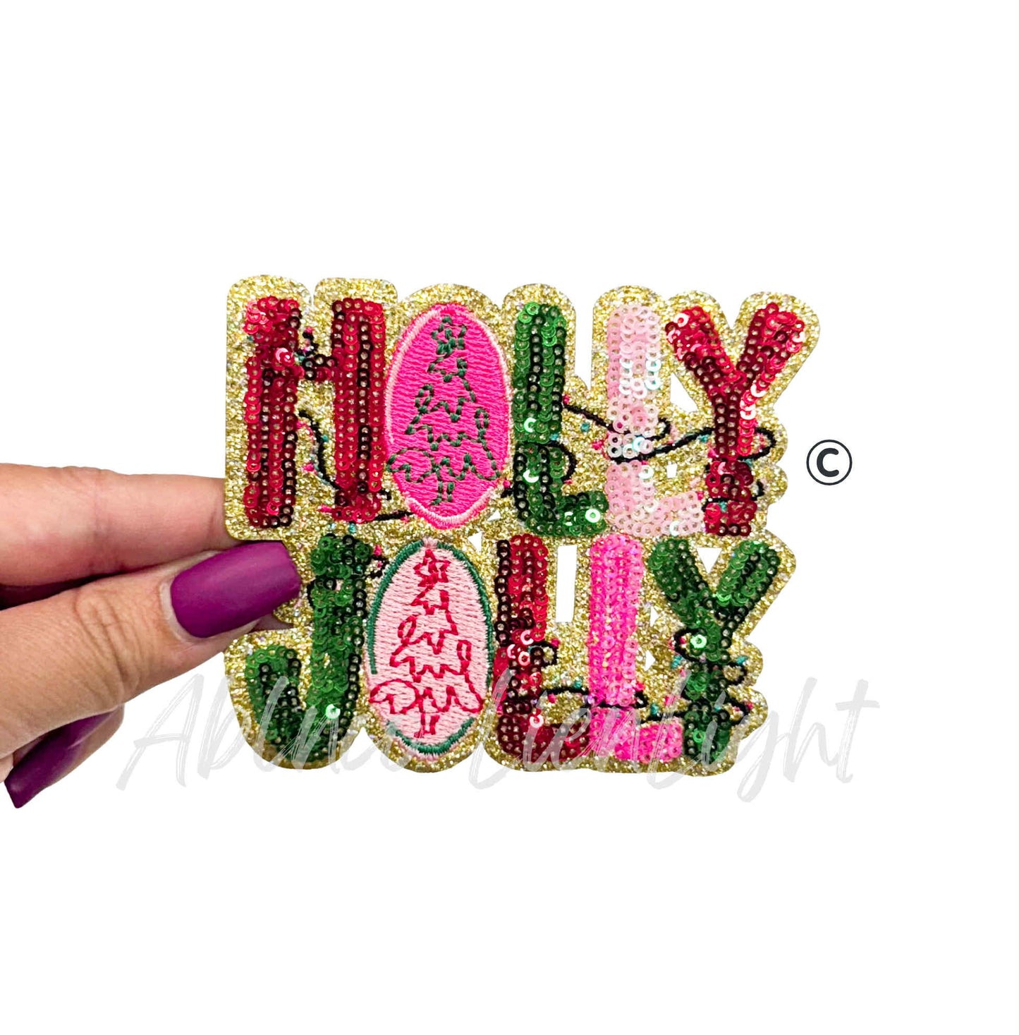 Holly Jolly Christmas Tree Lights Sequins Christmas Patch-SMALL