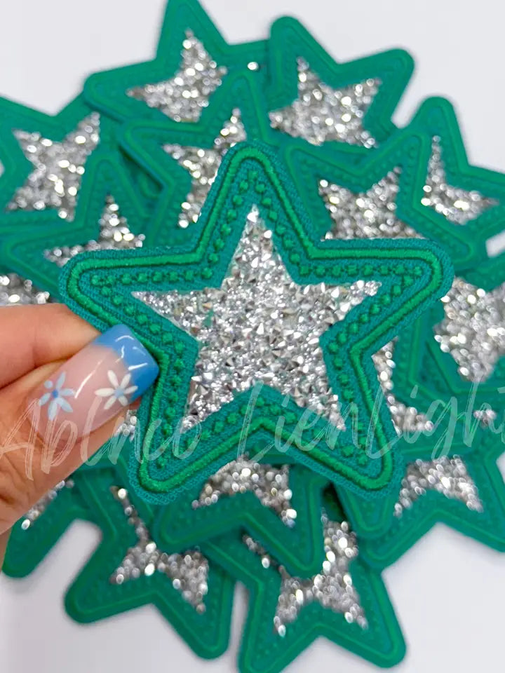 Green Star Rhinestone Embroidery Patch