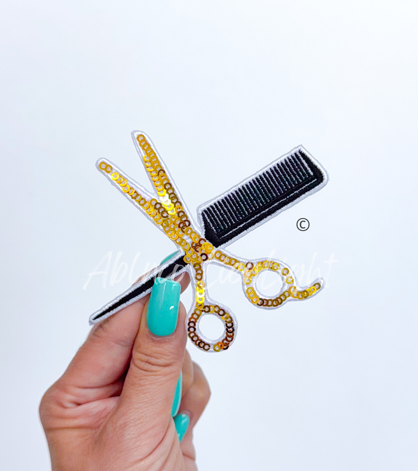 Scissors & Comb Hair Stylist Sequin Embroidery Patch