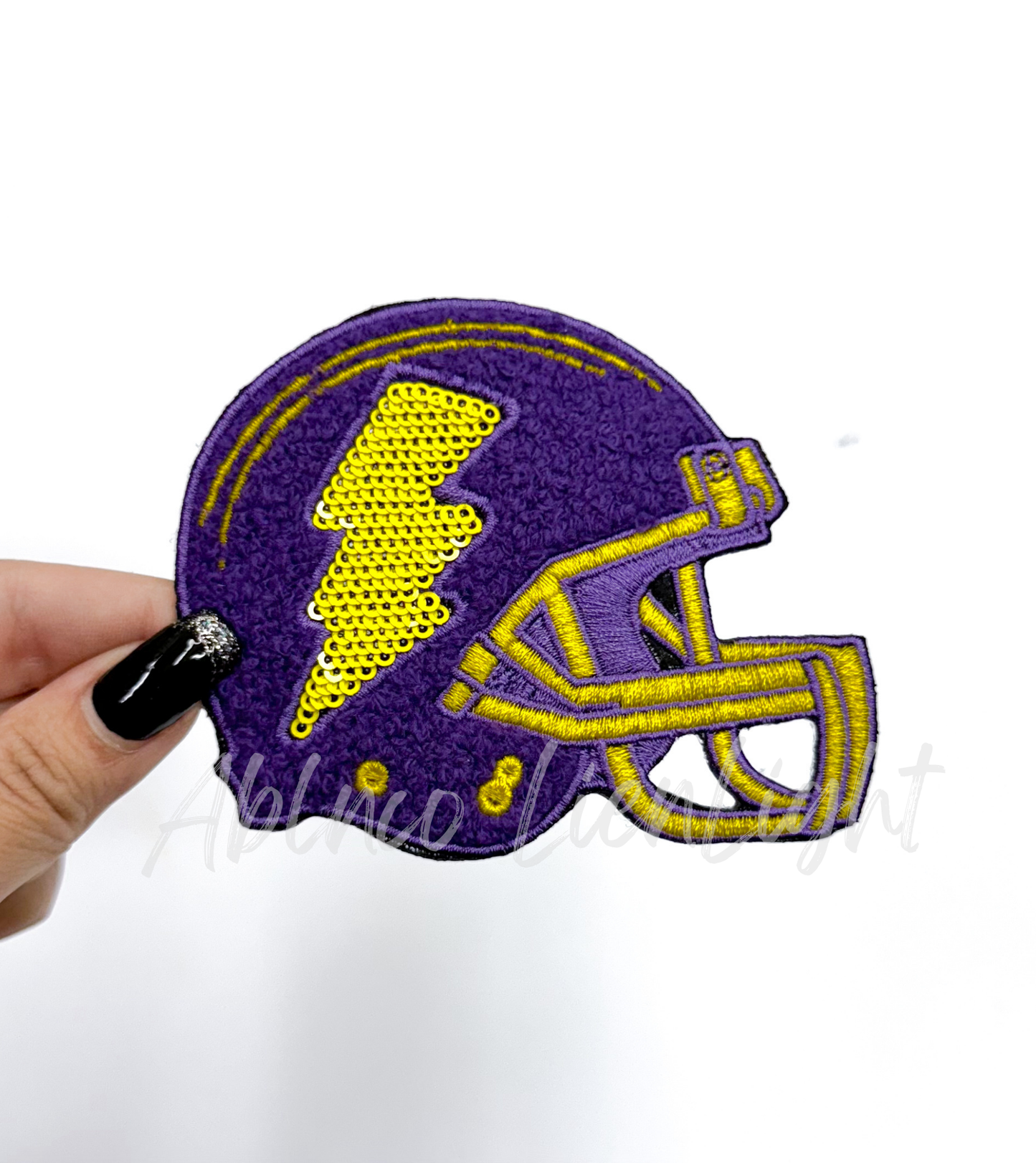 Purple & Yellow Football Helmet Chenille Sequin Embroidery Patch