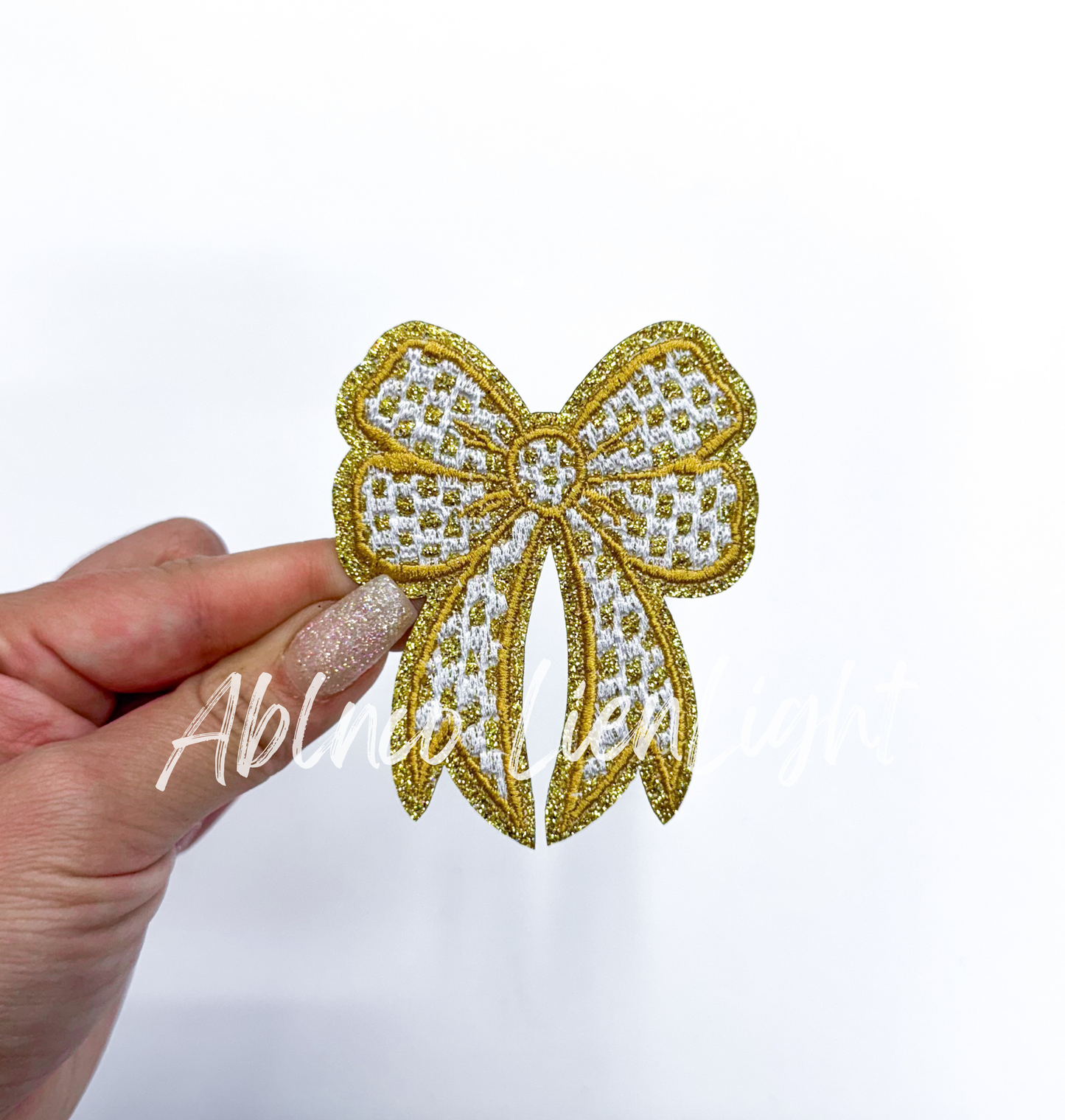 Glitter Checkered Embroidery Bow Patch