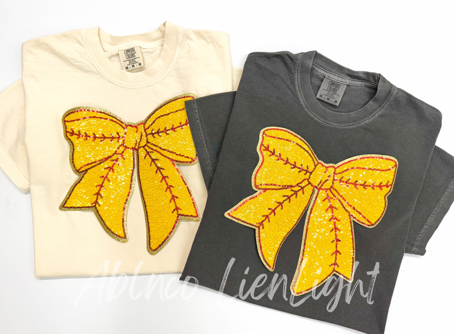 Softball Bow Patch Sequins Tshirt
