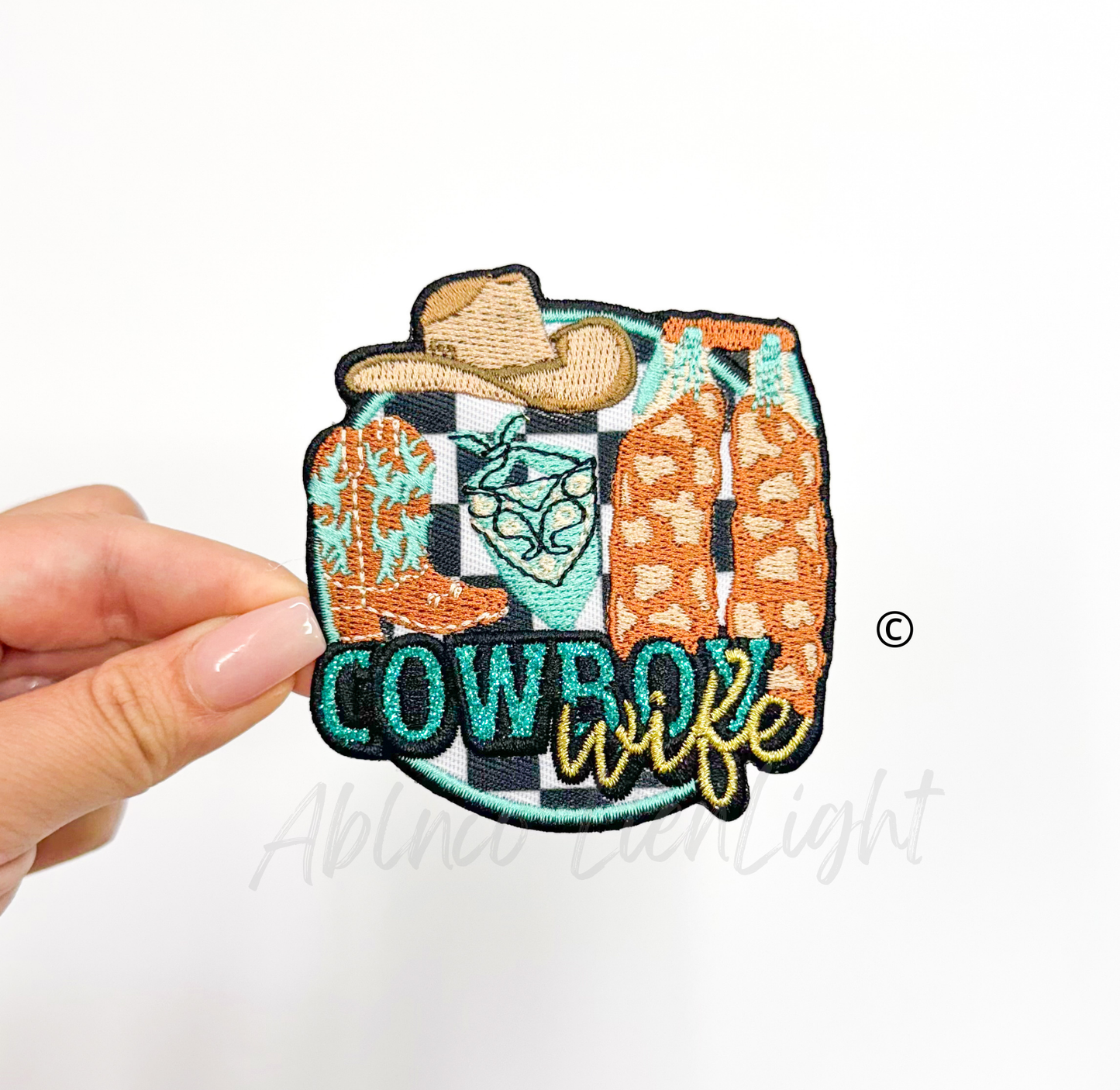 Cowboy Wife glitter embroidery patch