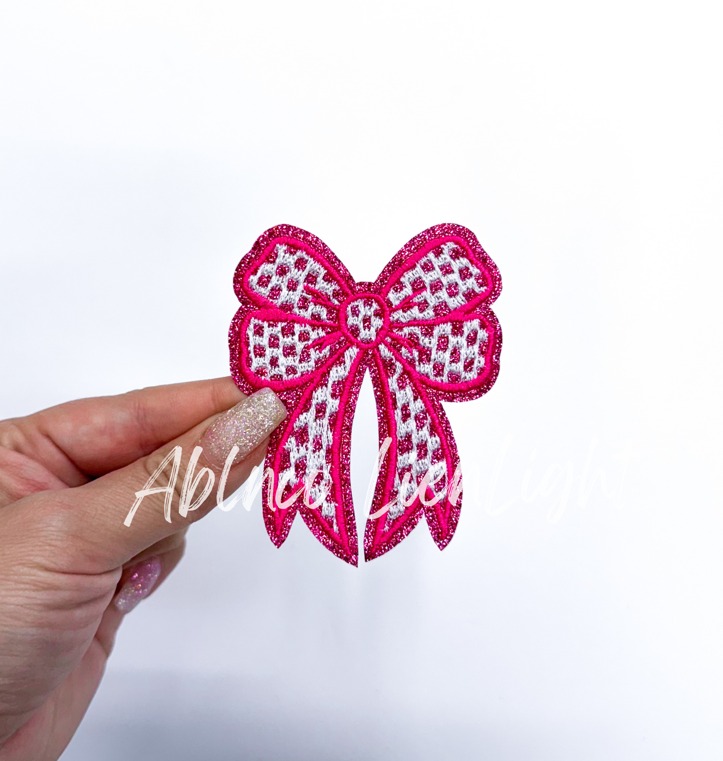 Glitter Checkered Embroidery Bow Patch