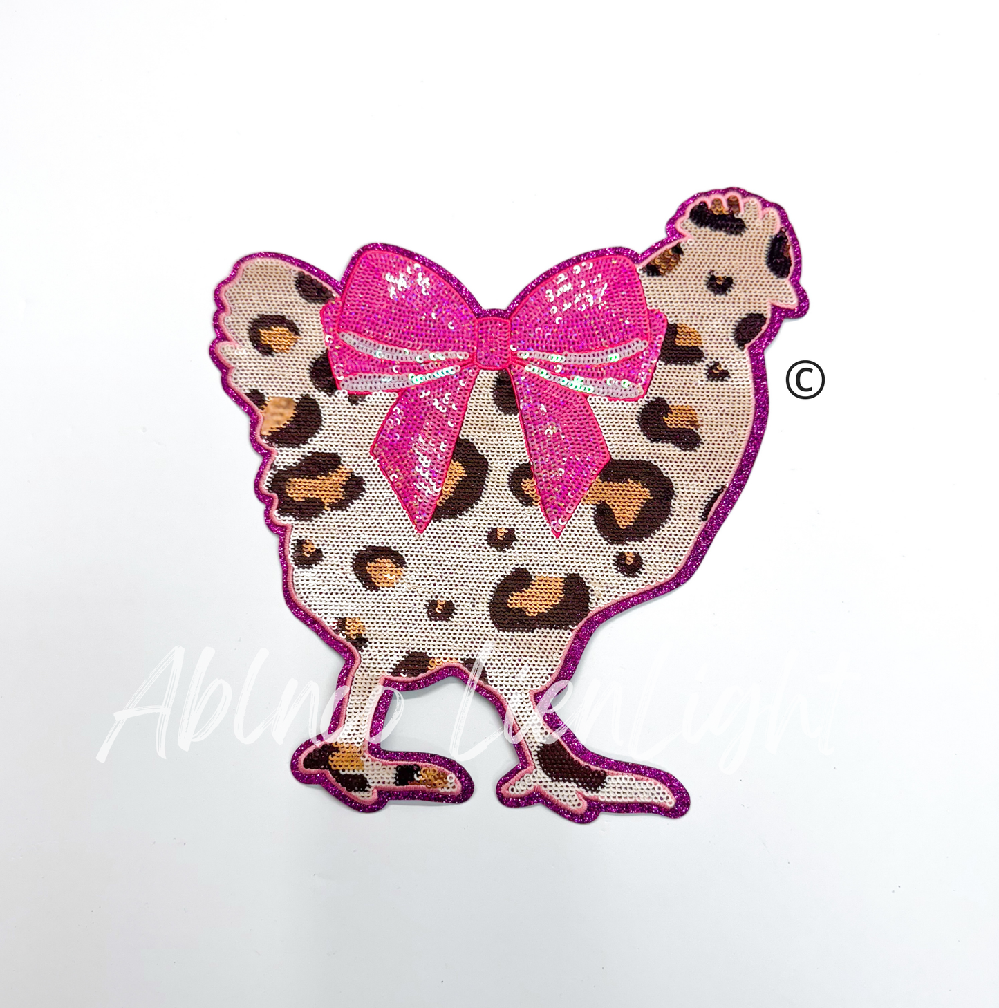 Show Chicken Cheetah Print Bow Sequins Patch - Large