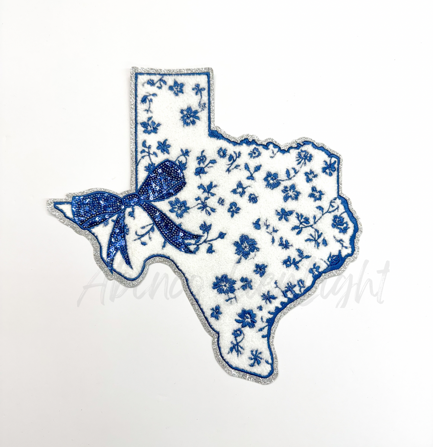 Blue Floral Grand Millennial Texas Sequins Chenille Patch