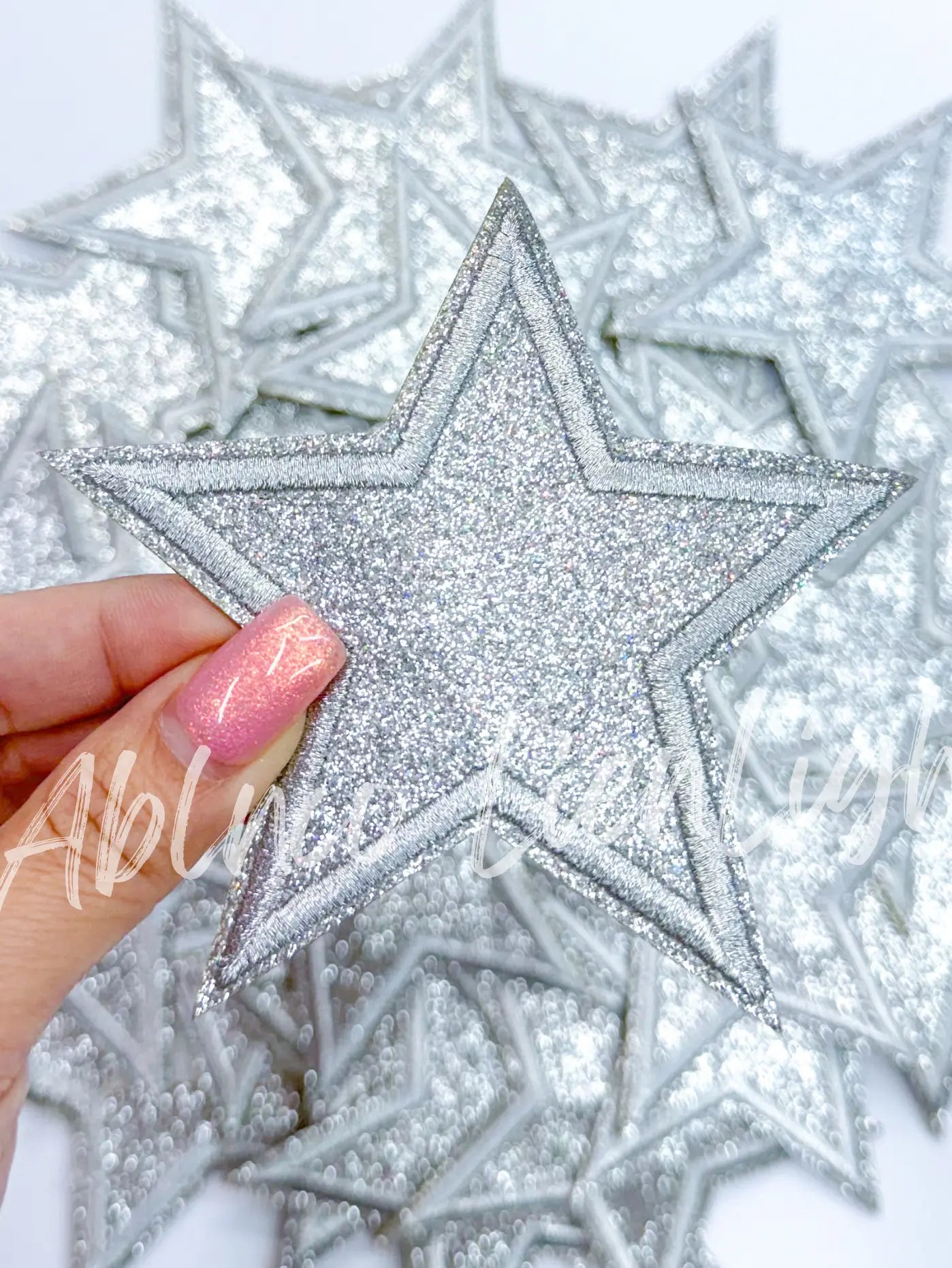 Silver Glitter Star Embroidery Patch