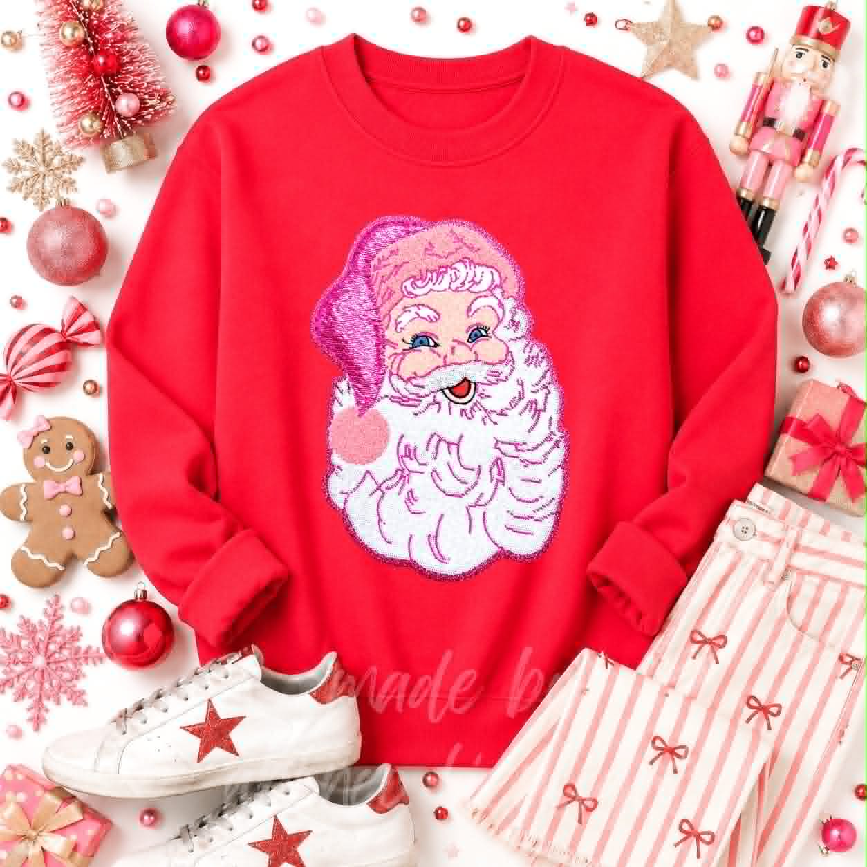 Pink Santa Christmas Sequin Patch Sweatshirt