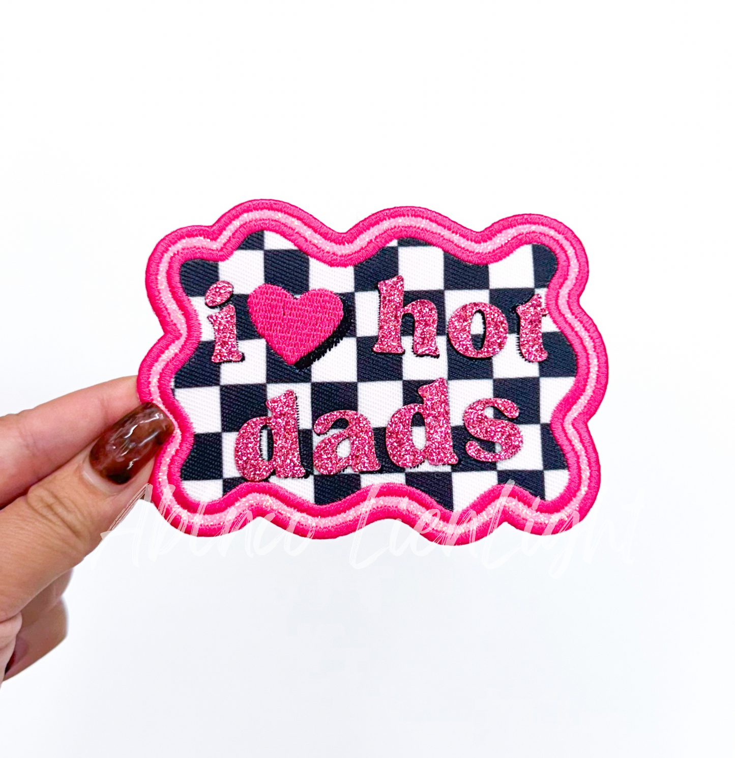 I love hot dads glitter embroidery patch
