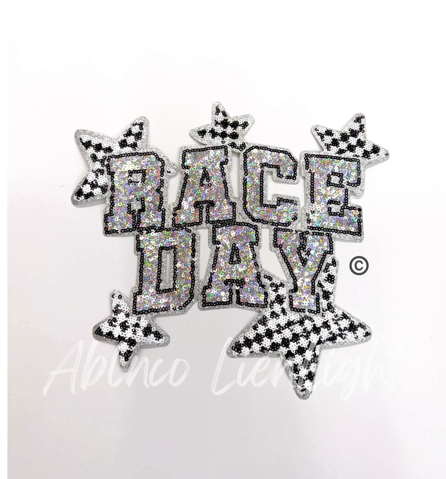Race Day Checkered Stars Sequins Patch