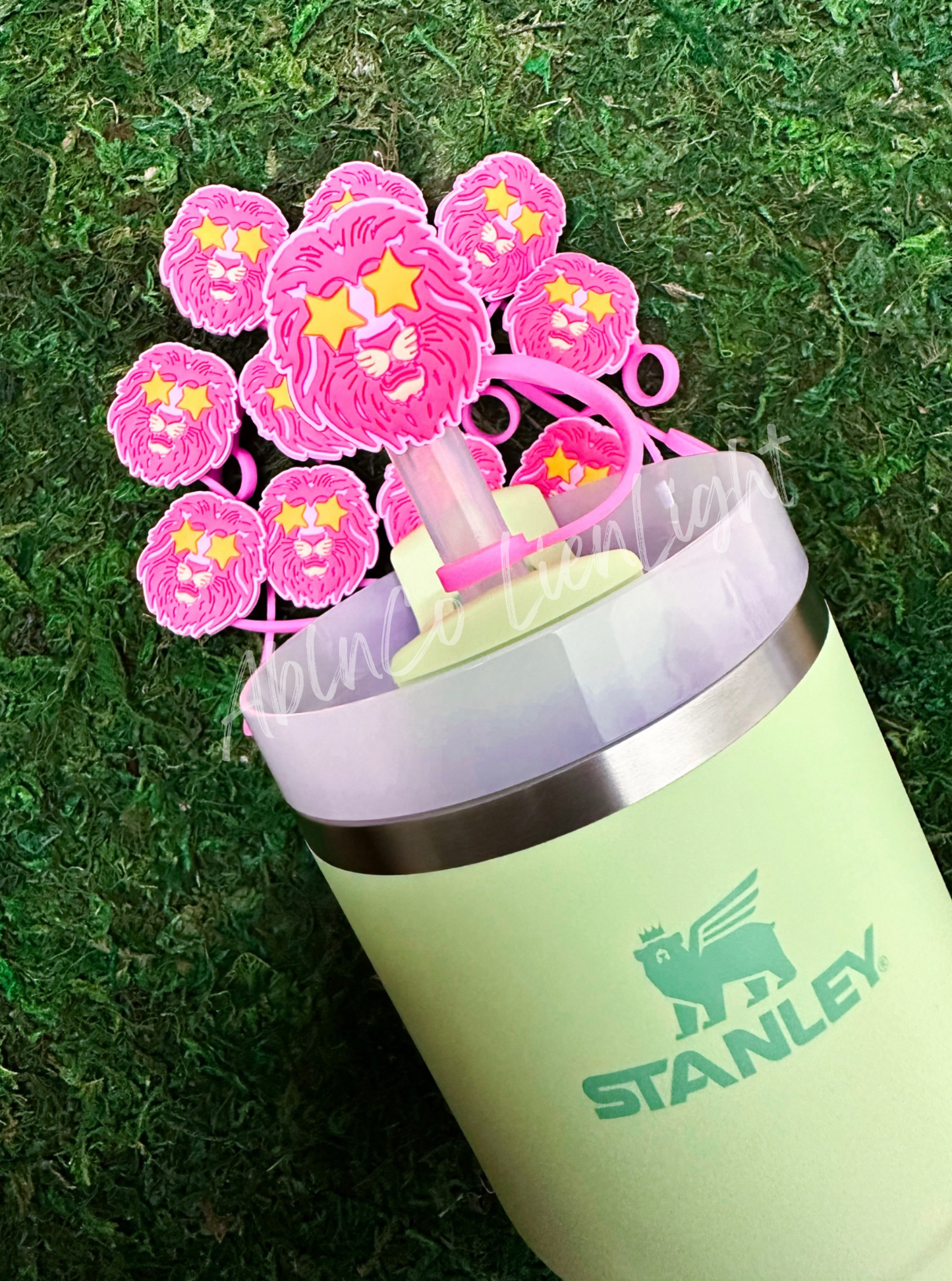 Preppy Pink Mascot™ Lion Tumbler Straw Topper Cap