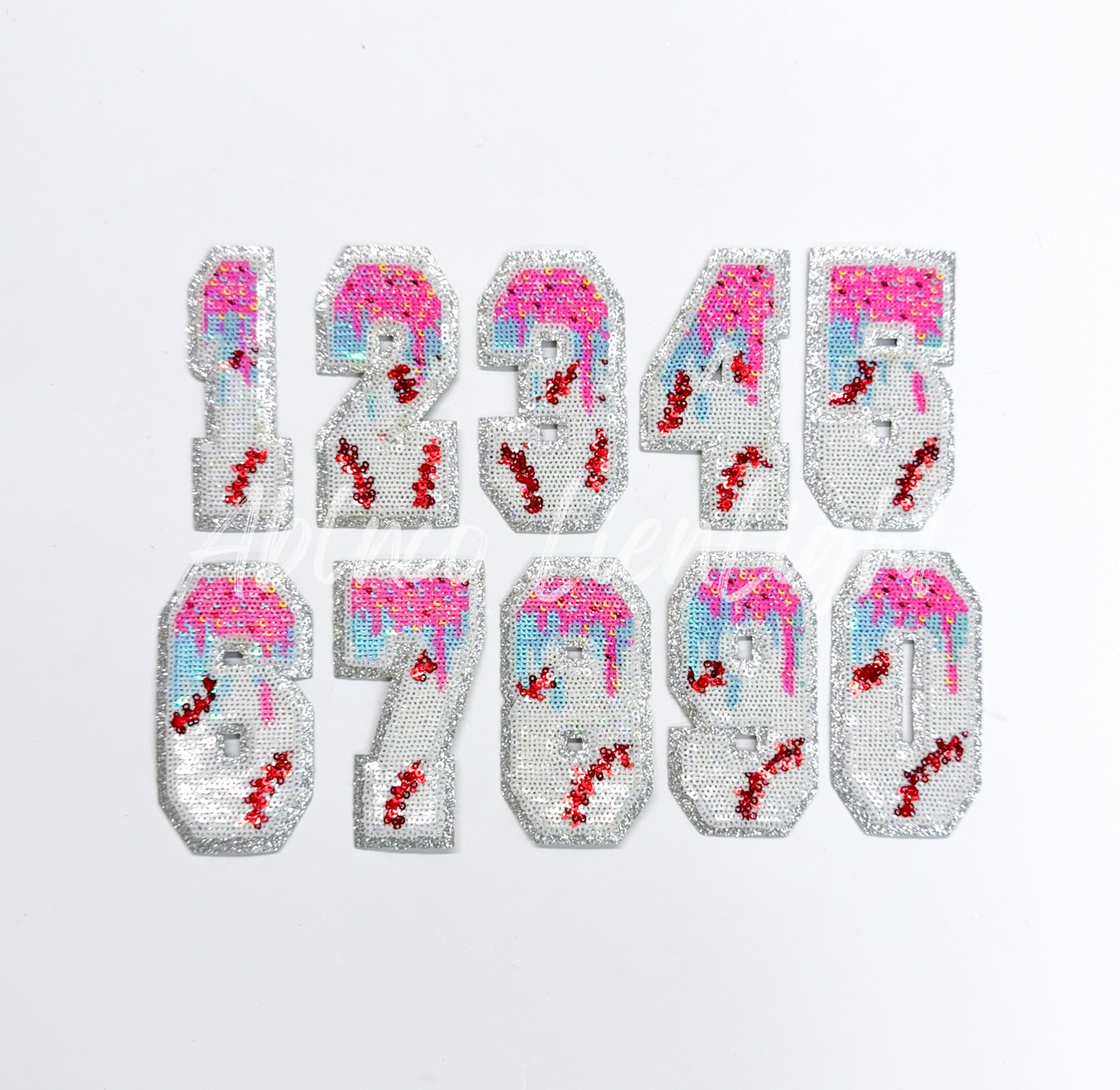 Baseball Drip Sequin Numbers Patch - Small