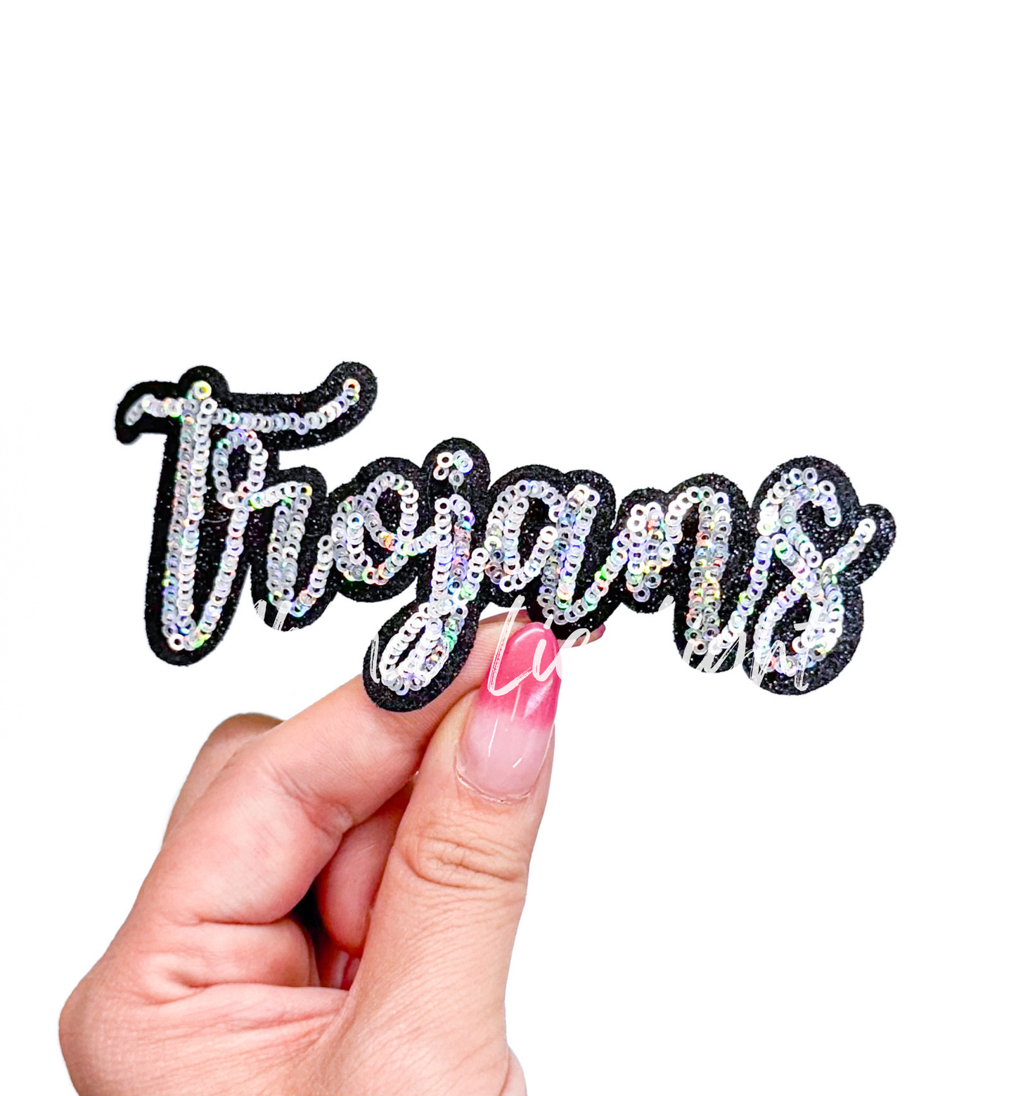 Trojans Mascot Script Letter Sequin Patch - Small