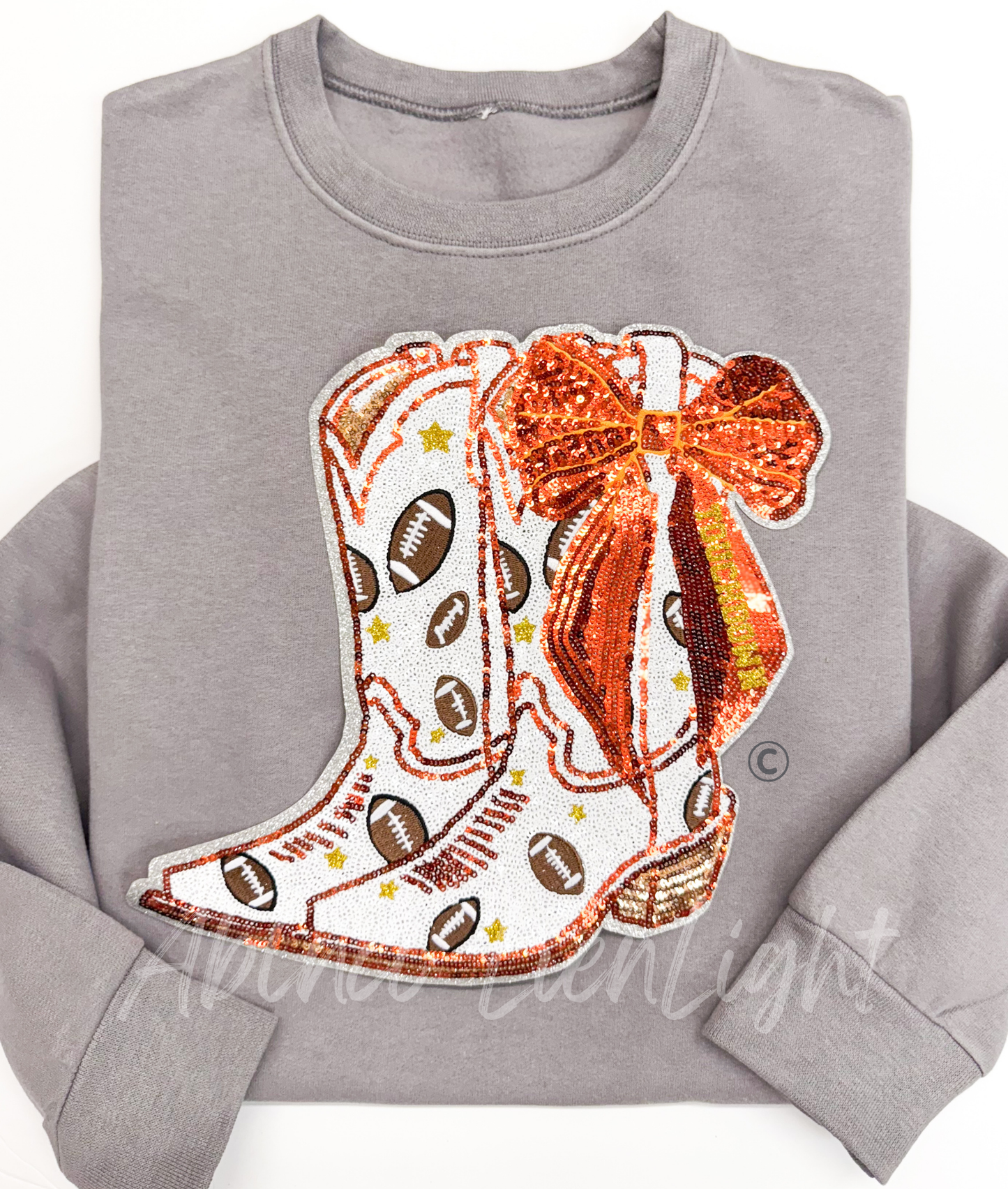 Football Touchdown Star Orange Bow Boots Sequin Patch - Large