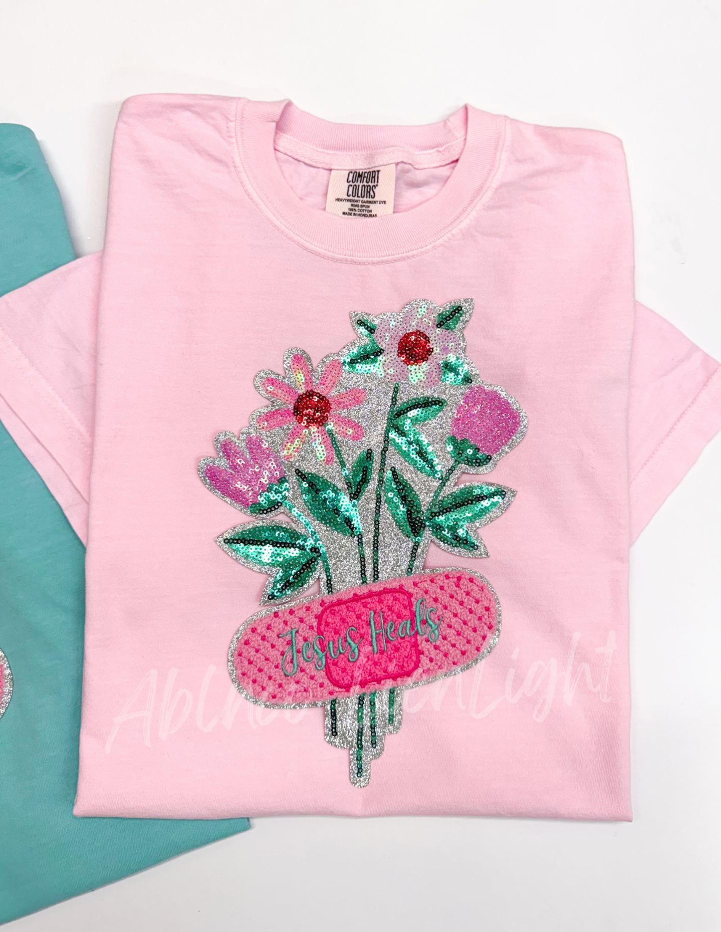 Jesus Heals Flowers Faith Sequin Tshirt