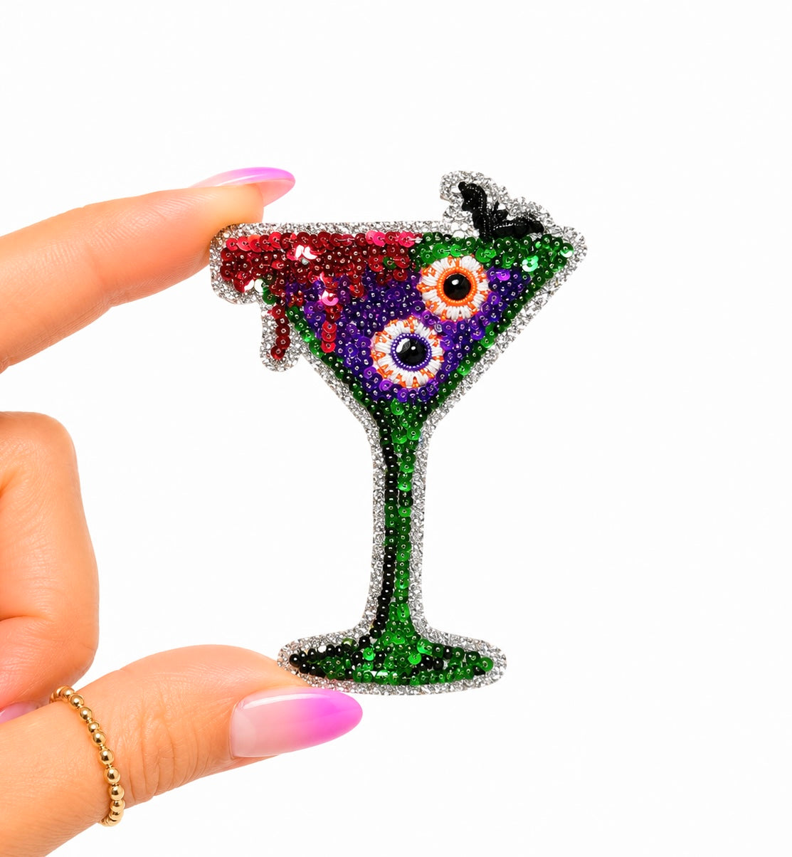 Bloody Eyeball Martini Halloween Sequin Patch