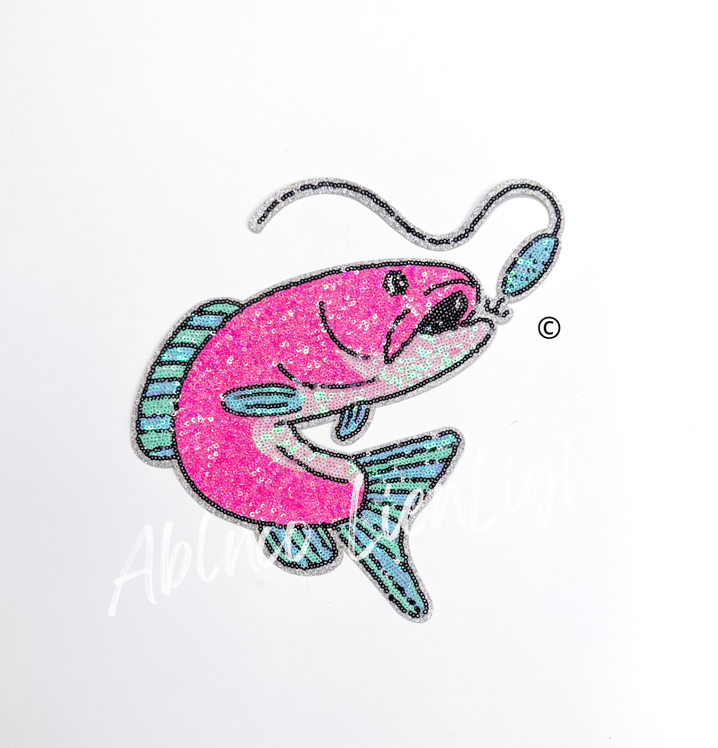 Pink Fish Bait Fishing Hunting Sequin Patch - Large